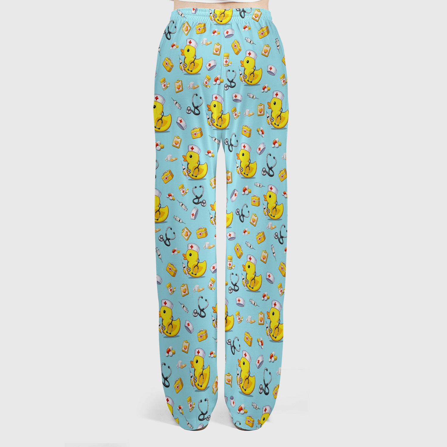 Playful Medical Duck Print Women's Scrub Set, Breathable Med Uniform