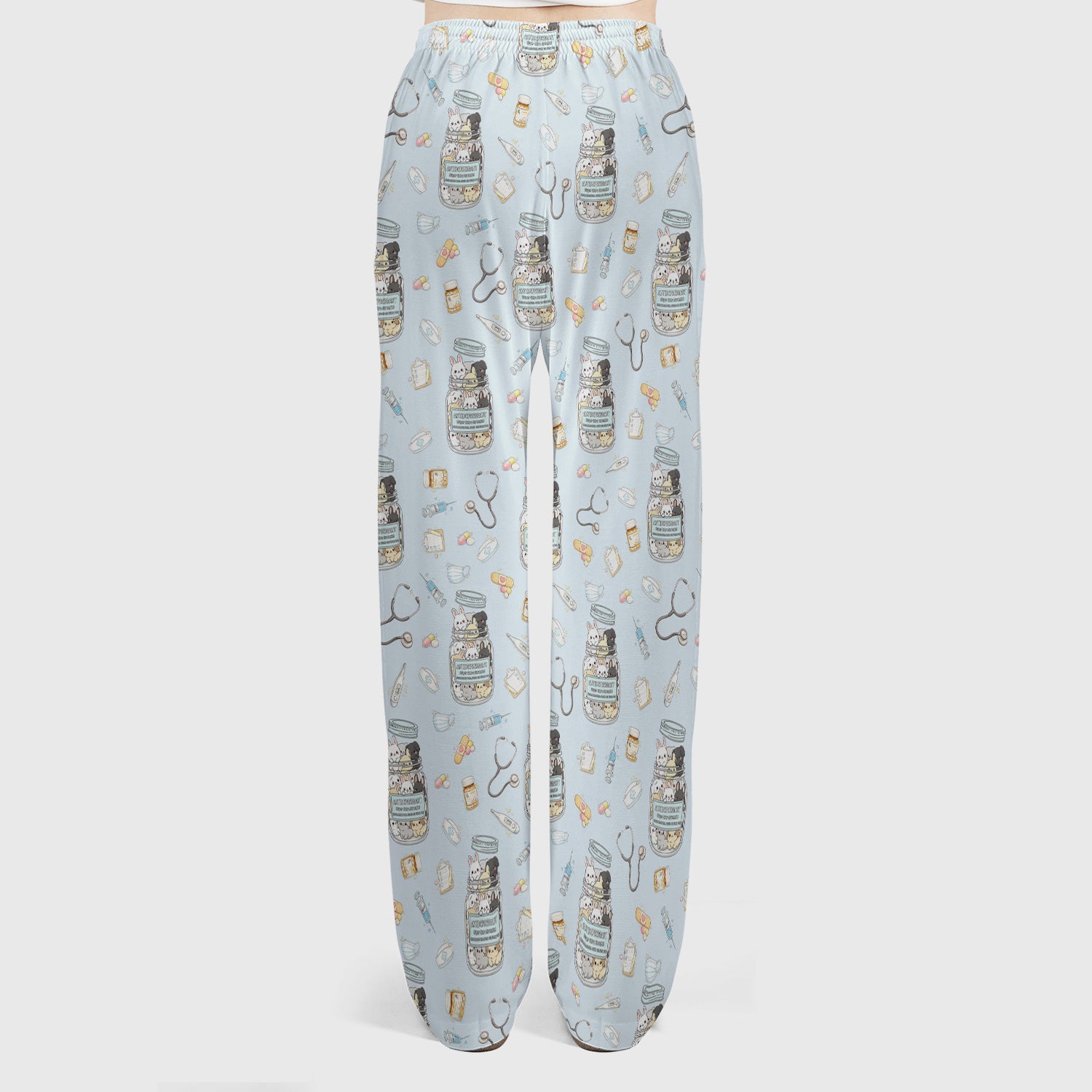 Whimsical Antidepressant Rabbit Jar Design Scrub Set, Scrub Pants and V-Neck Top