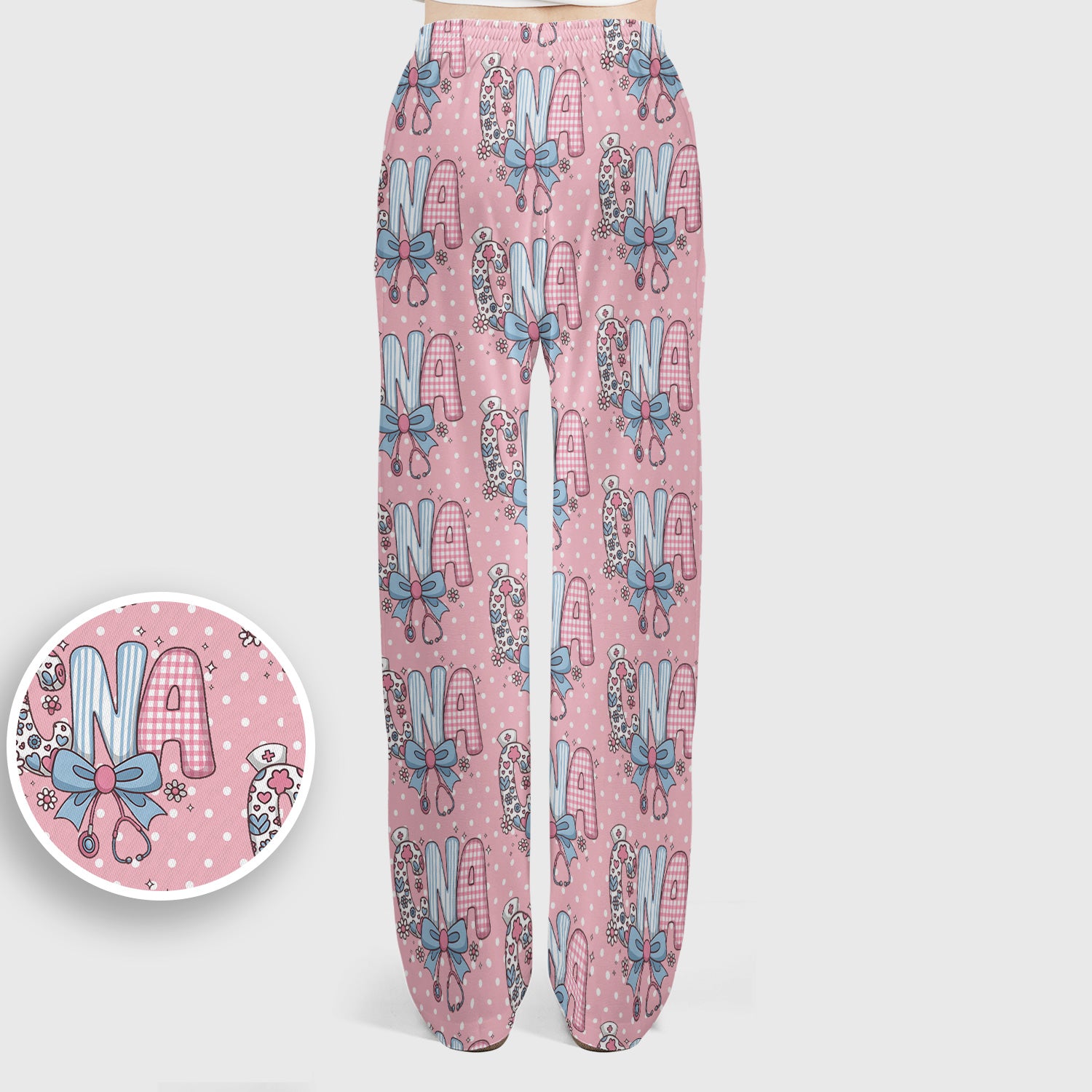 Cute CNA Floral Bow Pattern Scrub Set, Scrub Pants and V Neck Top, Breathable Med Uniform