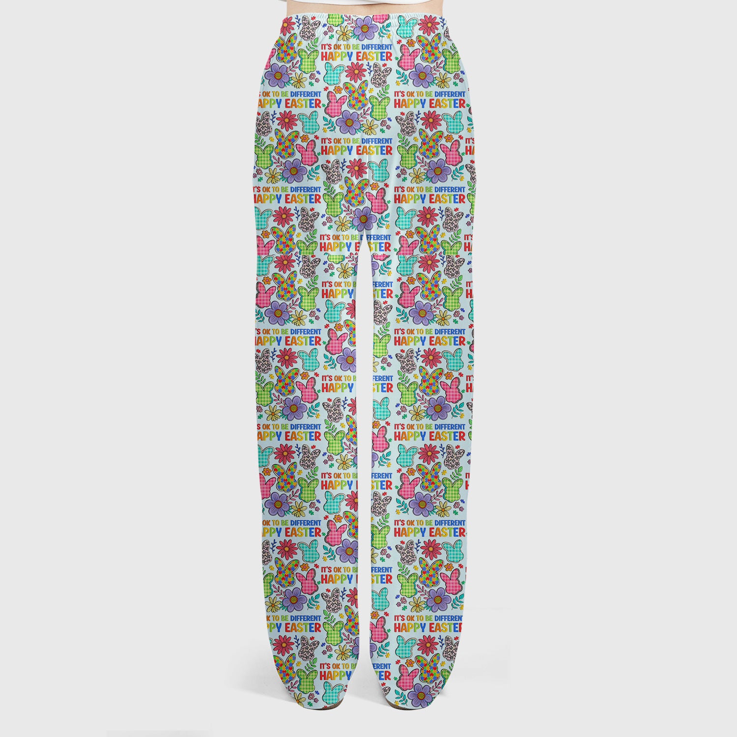 Happy Easter Bunny Floral Print Scrub Set, Breathable Med Uniform