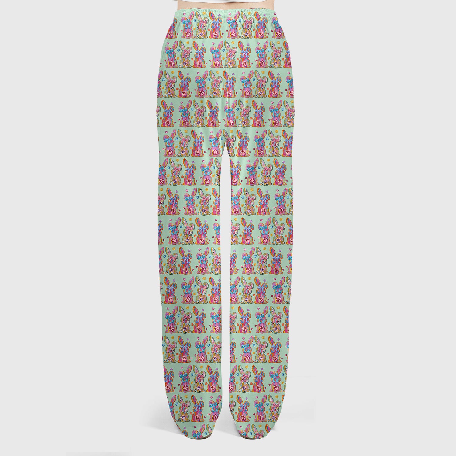 Cute Pastel Bunny Floral Pattern Scrub Set, Breathable Med Uniform