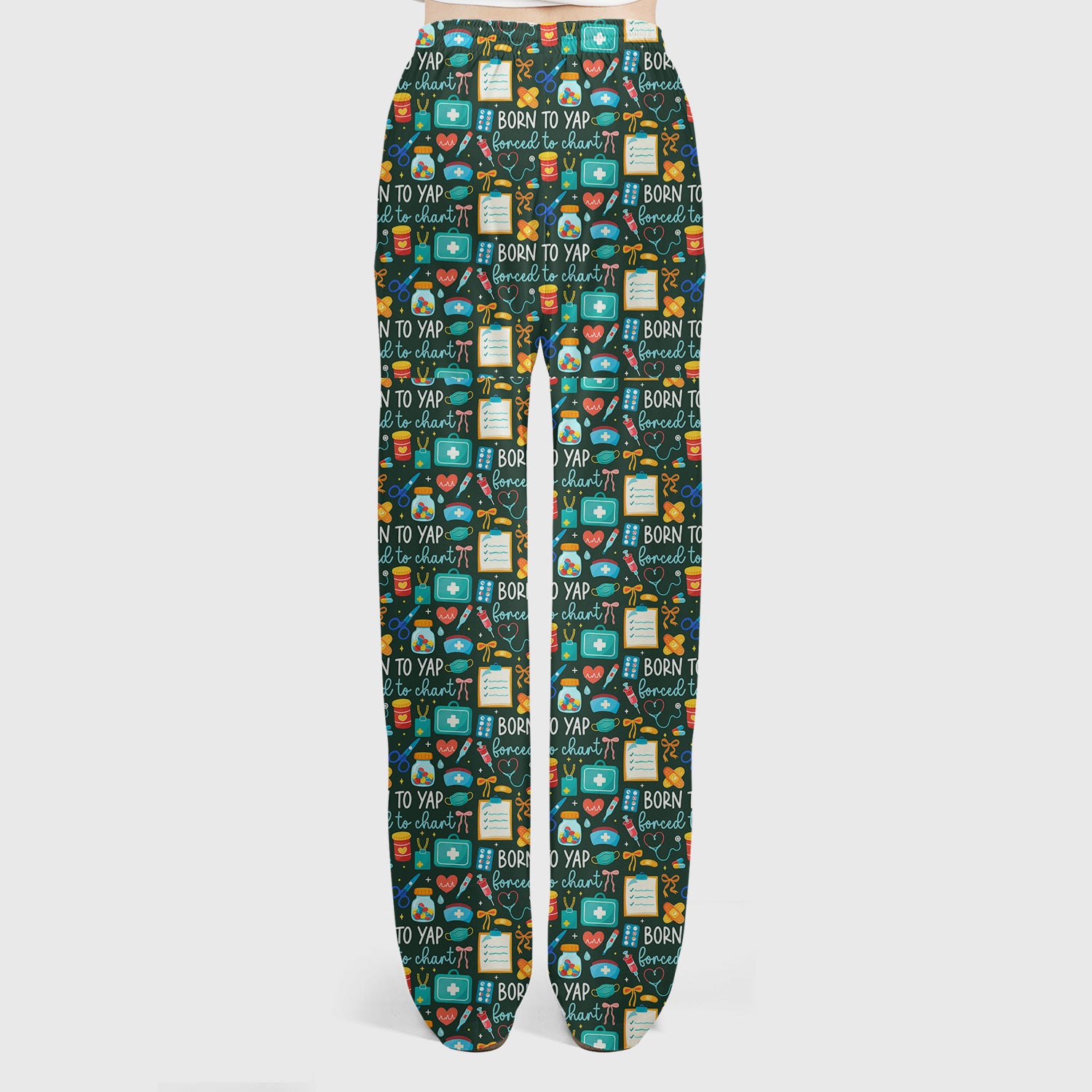 Born To Yap Medical Tools Pattern Scrub Set, Scrub Pants and V Neck Top