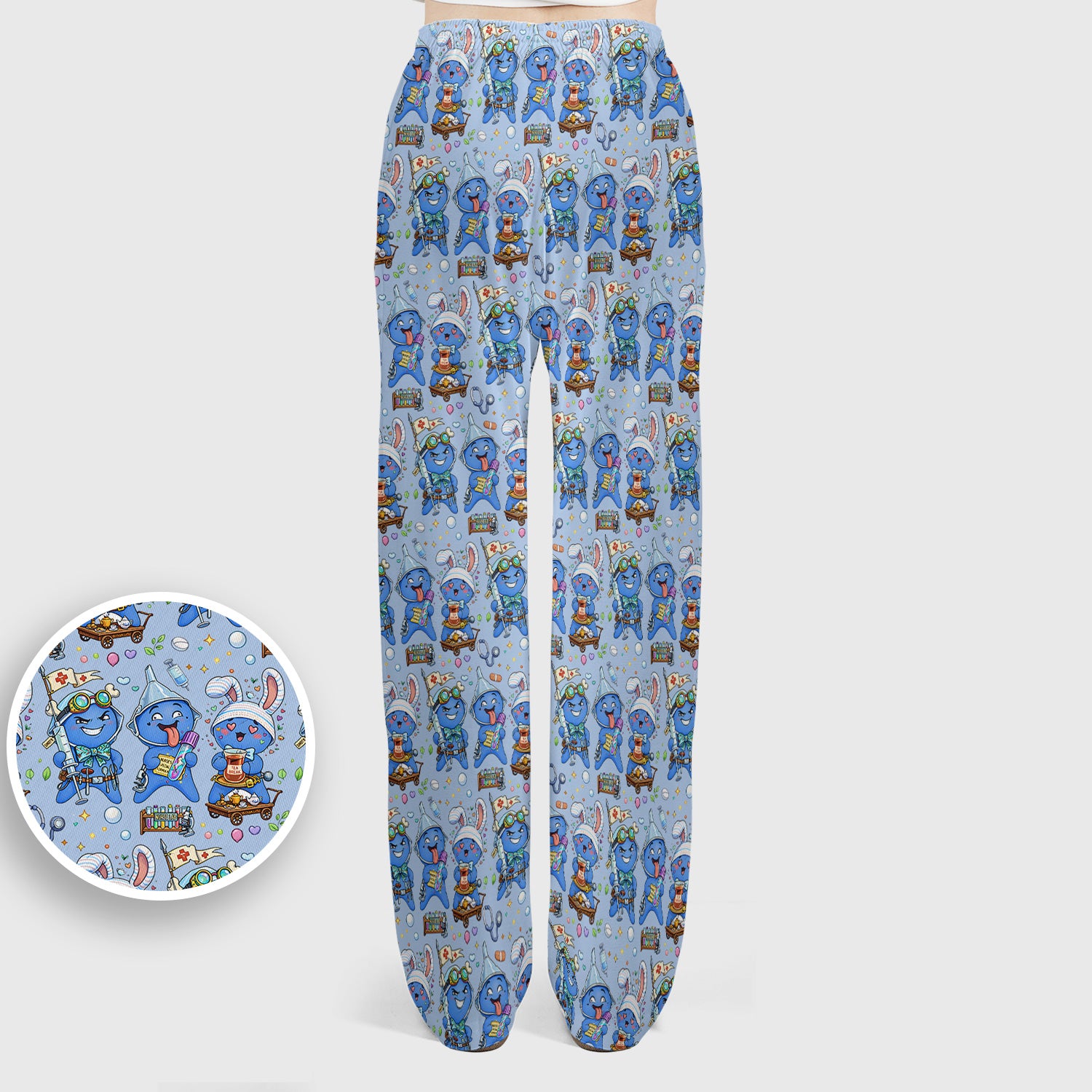 Cute Glove Doll Hospital Medical Cartoon Nurse Pattern Scrub Set, Women's Scrub Sets