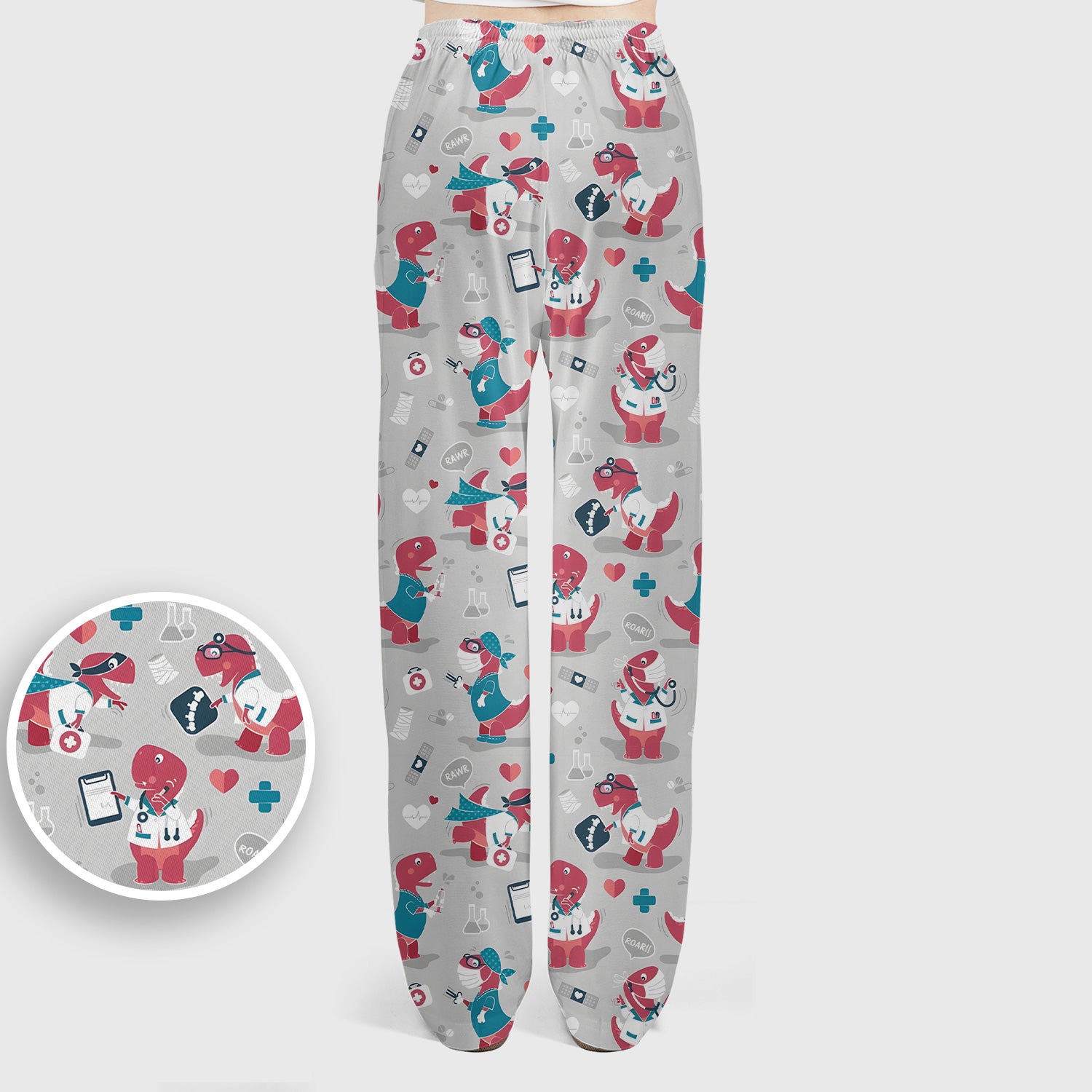 Cute Dinosaur Doctor Medical Pattern Scrub Top, Breathable Fabrics Nursing Uniform