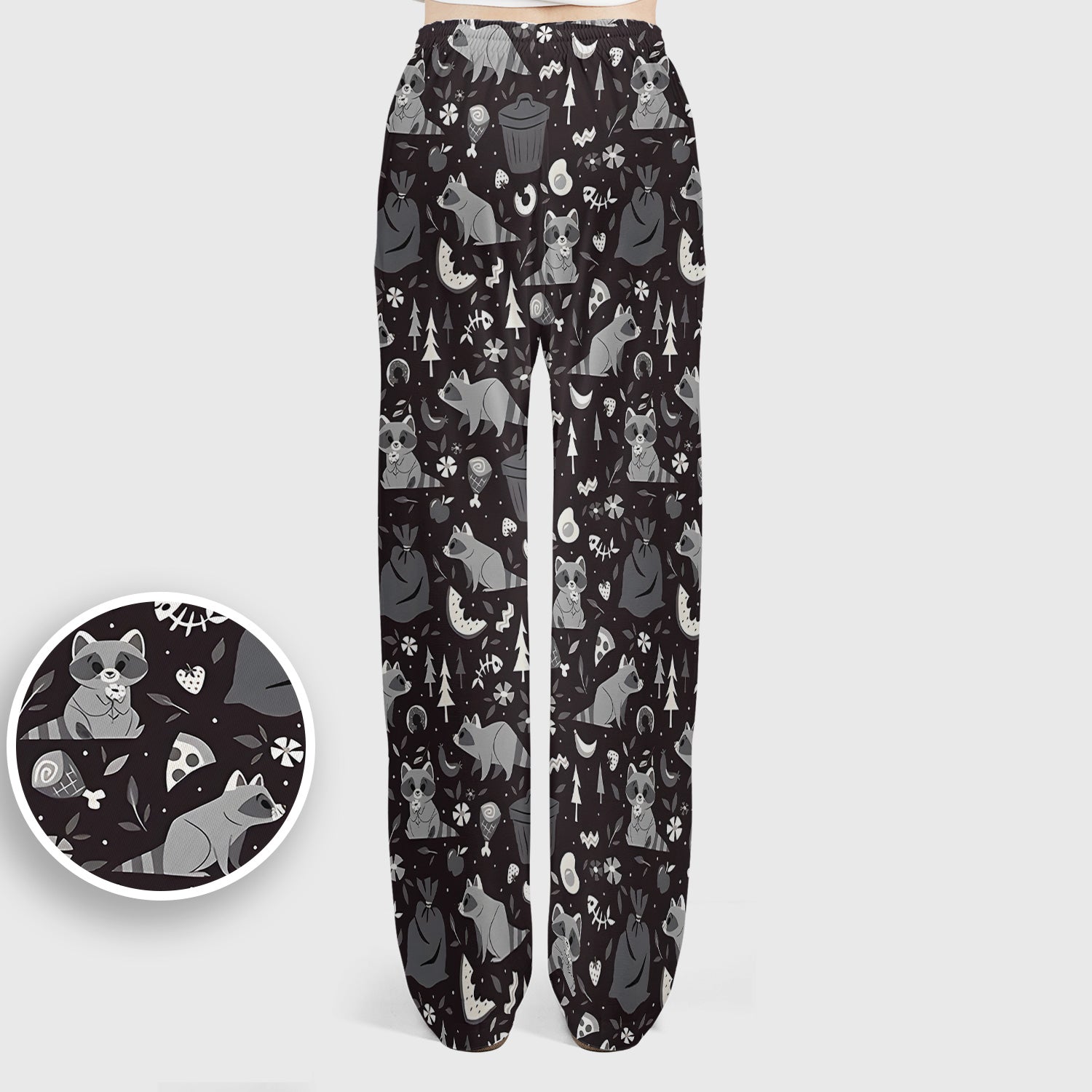 Cute Raccoon Forest Food Pattern Scrub Set, Scrub Pants and V Neck Top