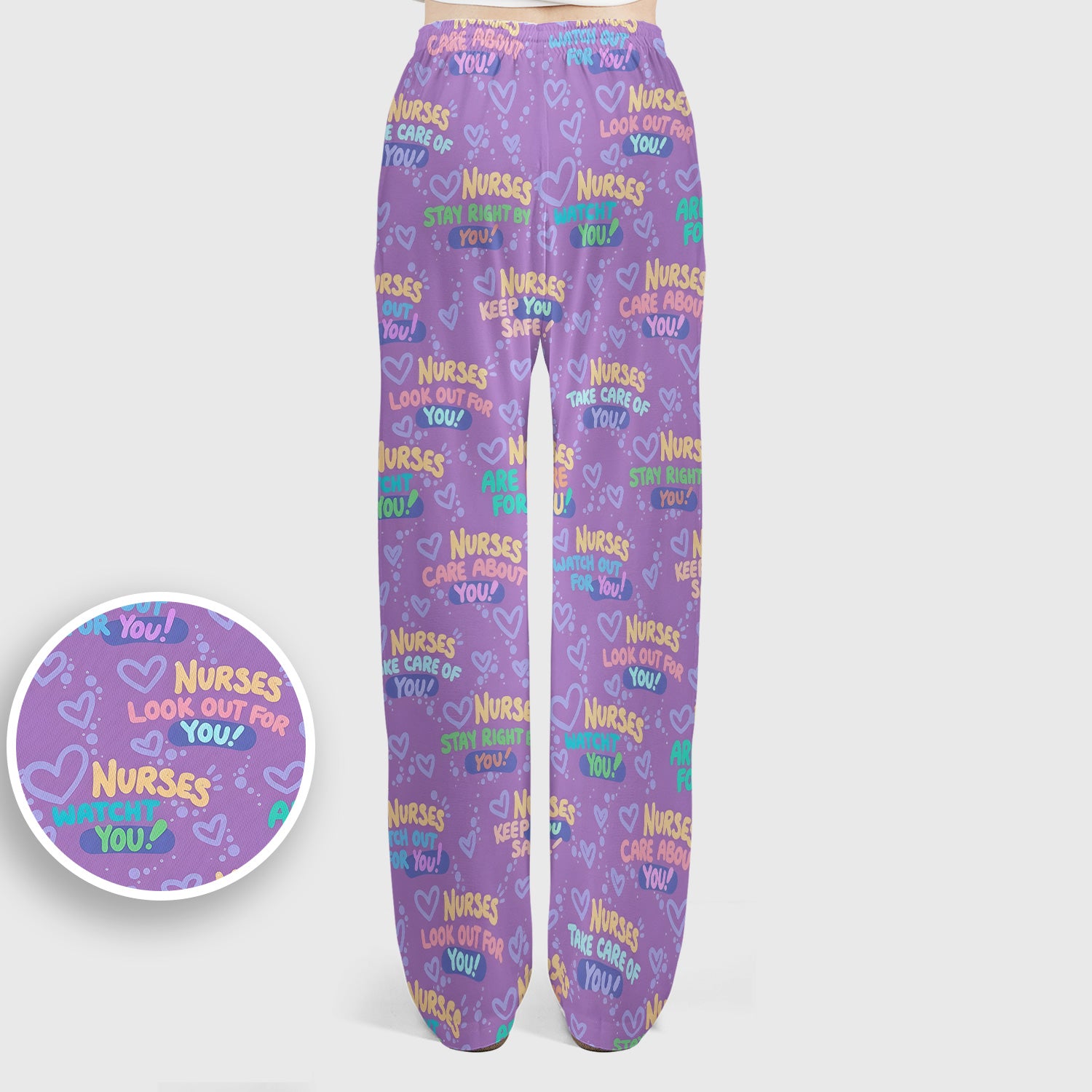 Inspirational Nurse Quote Care Message Pattern Scrub Set, Scrub Pants and V Neck Top