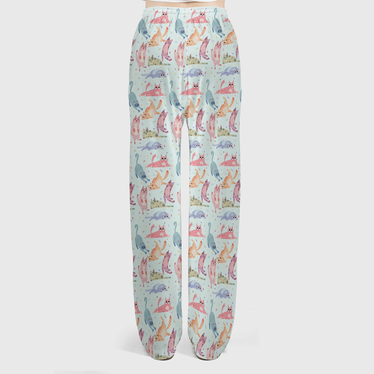 Funny Pastel Cat Pattern Medical Scrub Set, Breathable Fabrics Nursing Uniform