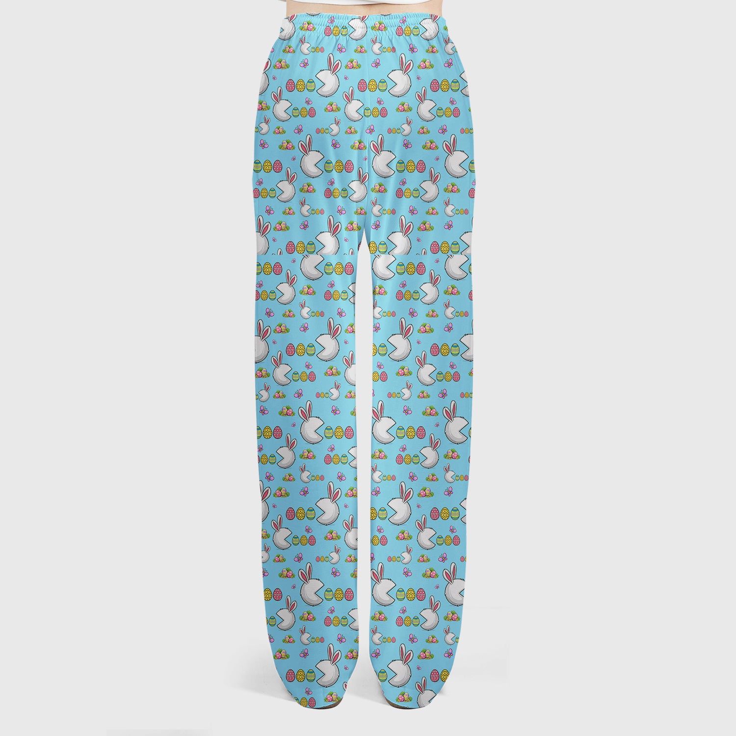 Easter Bunny and Colorful Eggs Print Scrub Set, Breathable Med Uniform