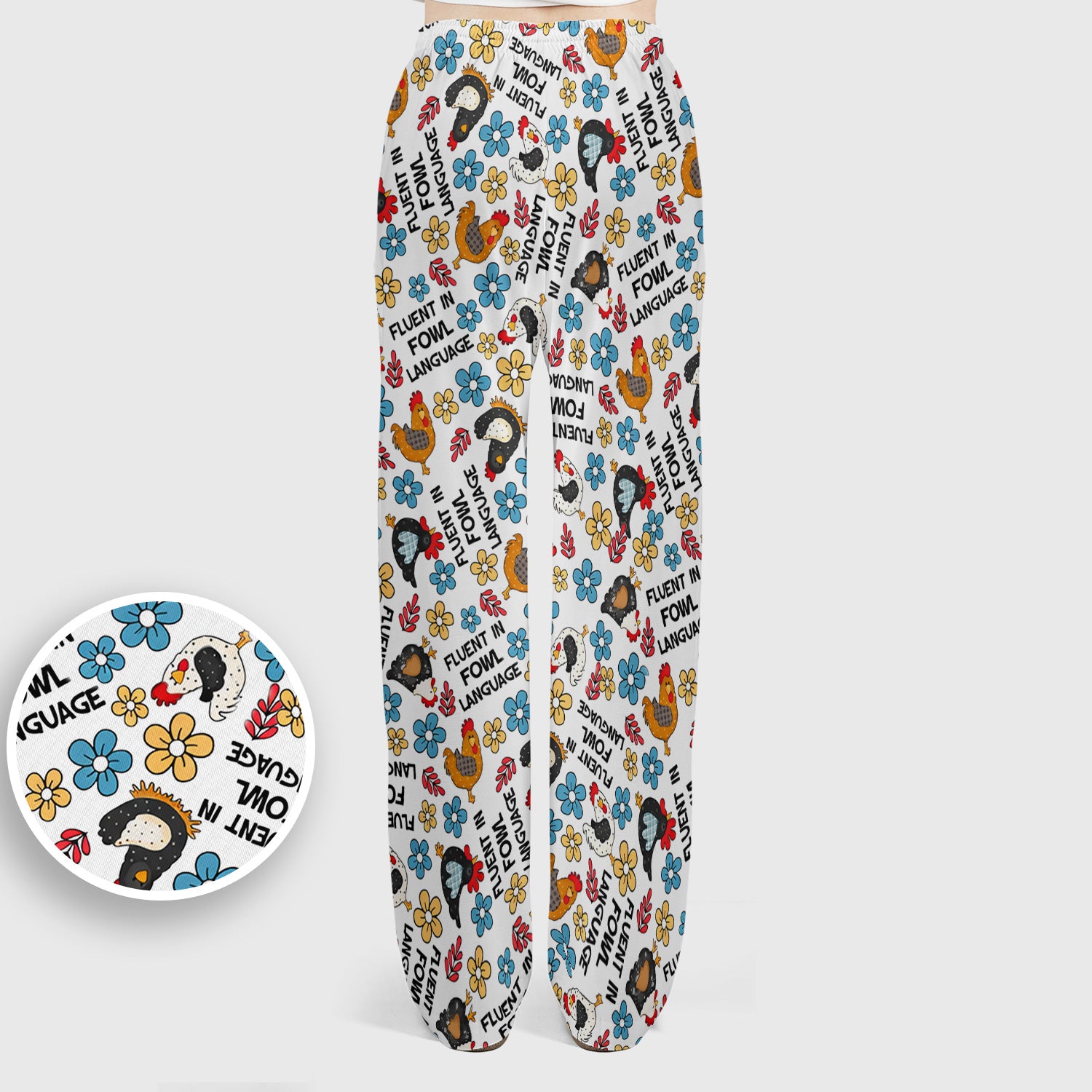 Funny Chicken Fluent in Fowl Language Pattern Scrub Set, Scrub Pants and V Neck Top