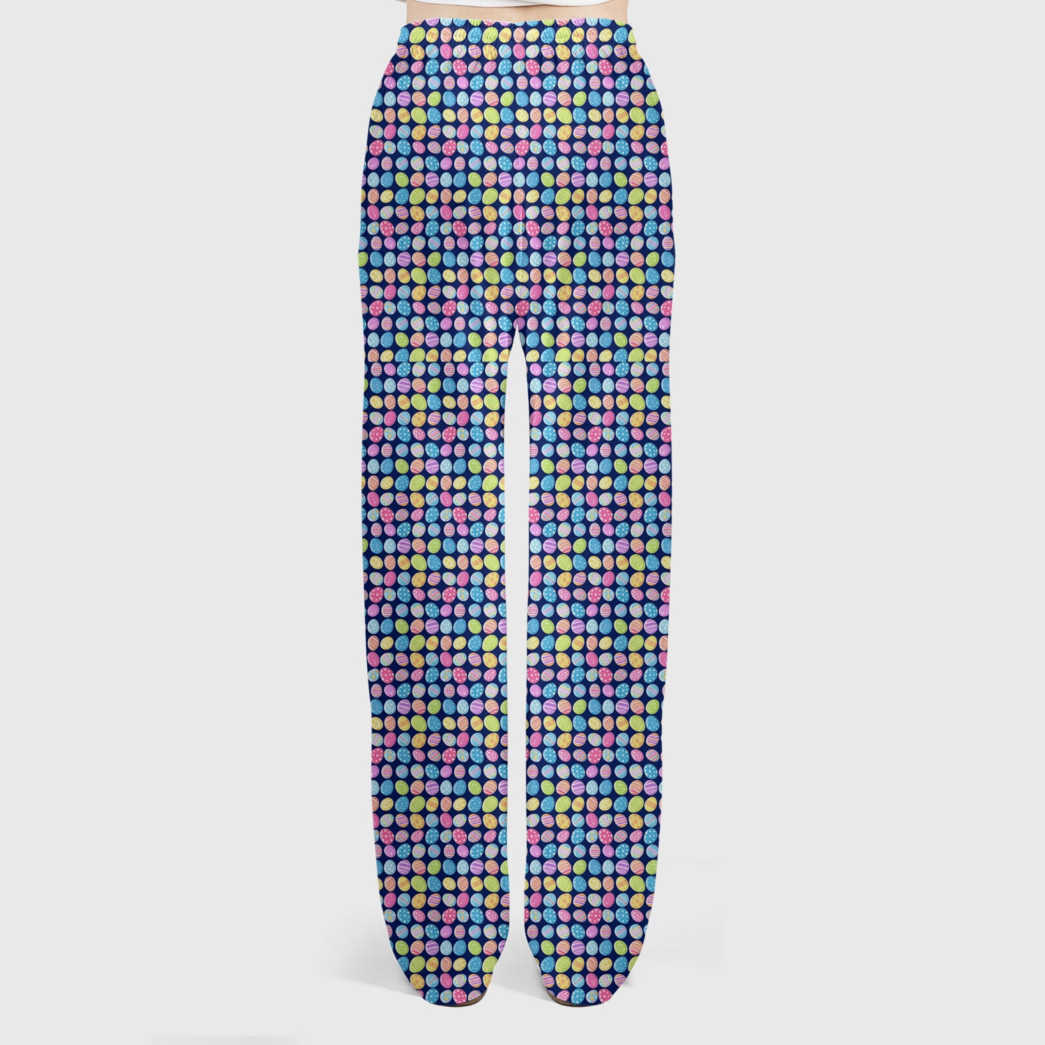 Colorful Easter Eggs Pattern Scrub Set, Scrub Pants and V Neck Top