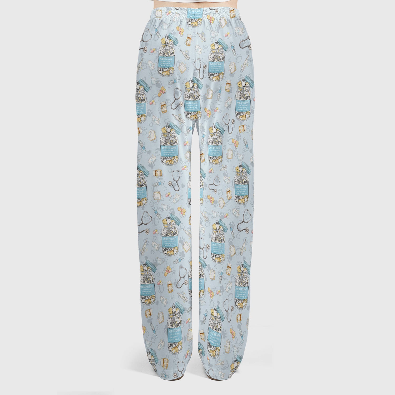 Cute Antidepressant Cat Jar Print Women's Scrub Set, Breathable Med Uniform
