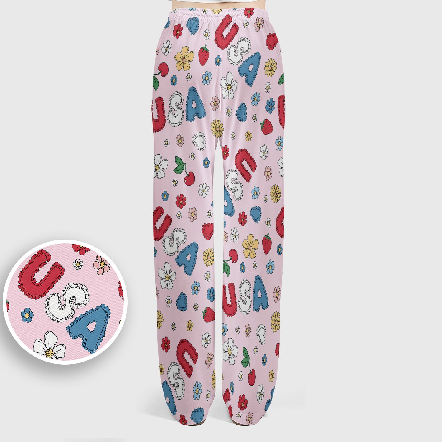 USA Cherry Strawberry Floral Patch Pattern Scrub Set, Scrub Pants and V Neck Top