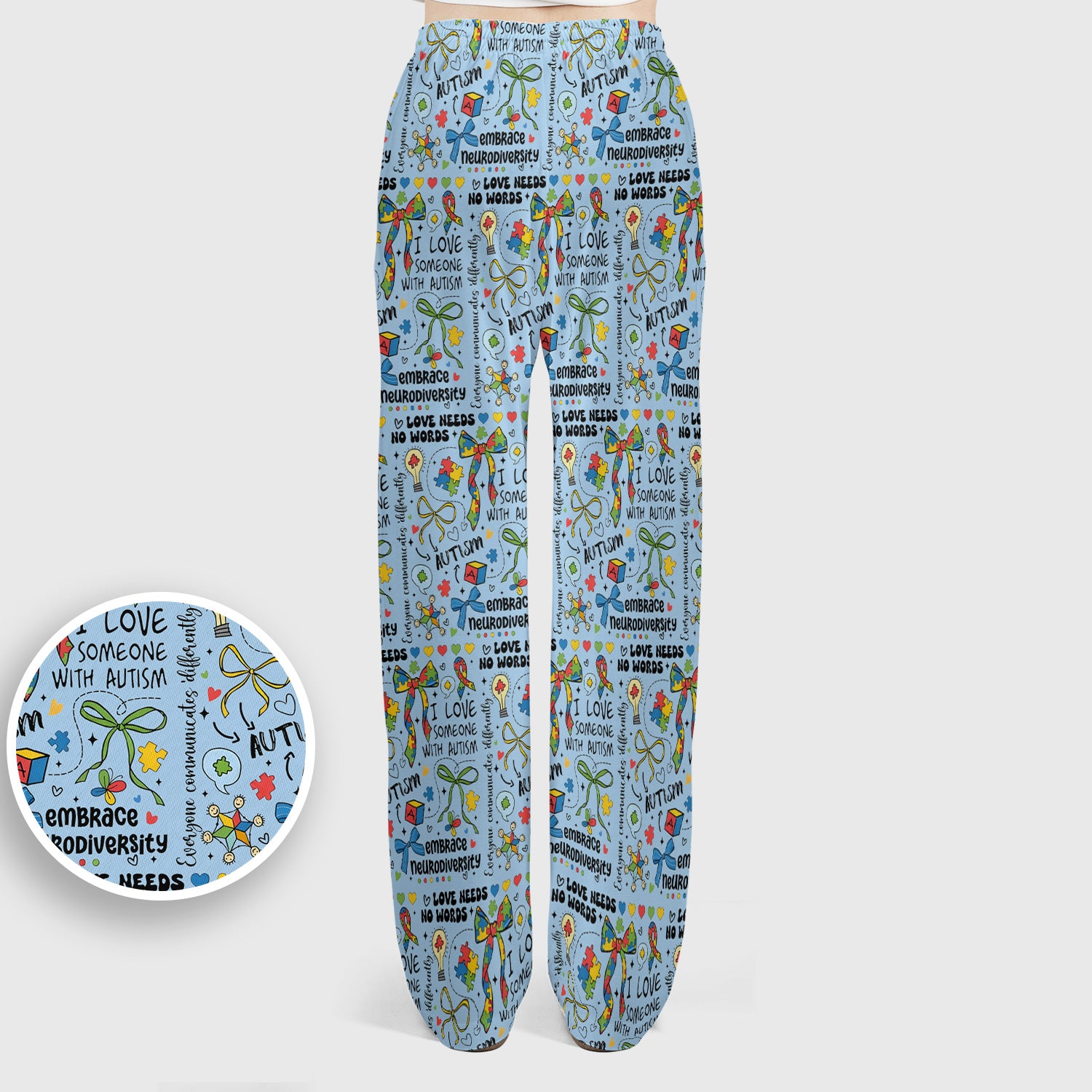Autism Awareness Puzzle Ribbon Pattern Scrub Set, Scrub Pants and V Neck Top