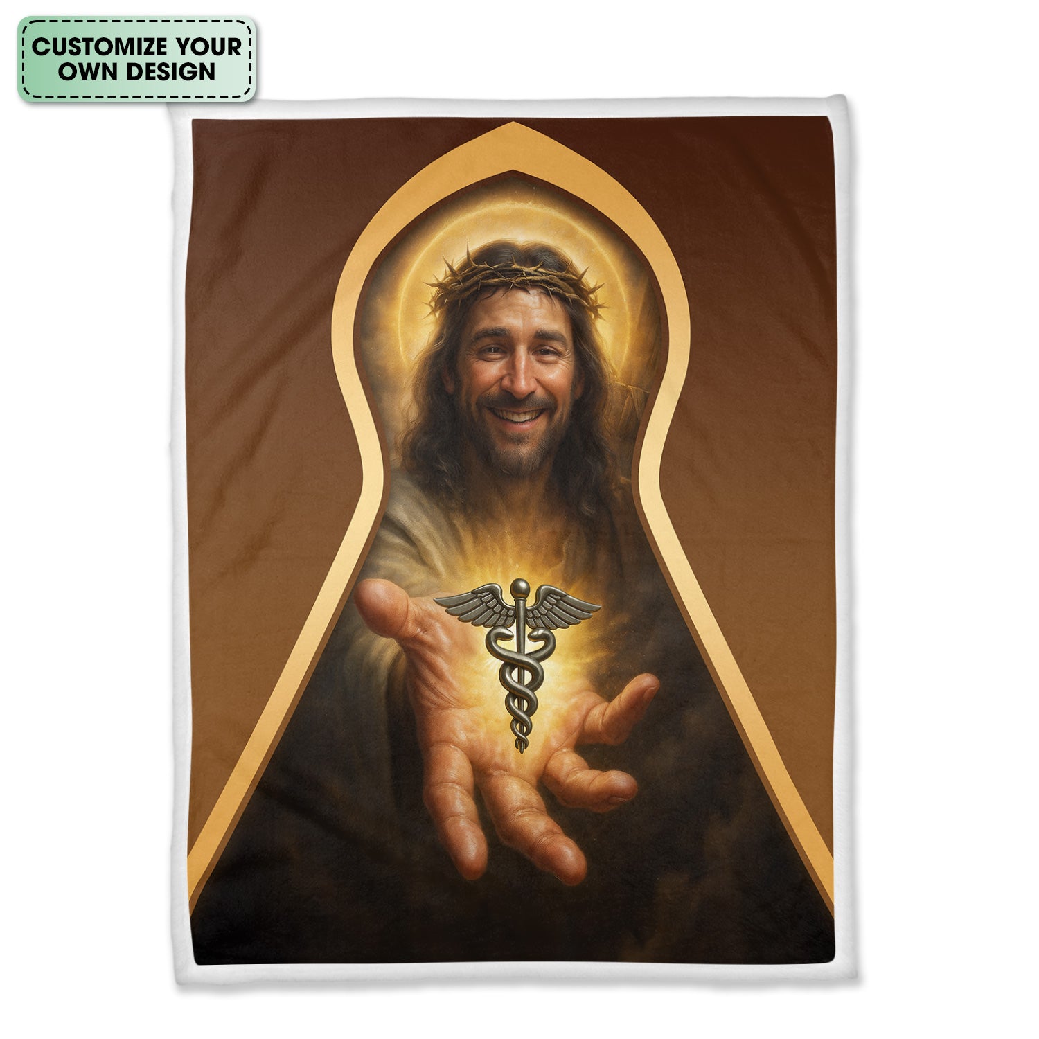 Personalized Religious Nurse Throw Blanket -Inspirational Jesus Medical Symbol Design - Christian Gift for RN CNA LPN Healthcare Workers