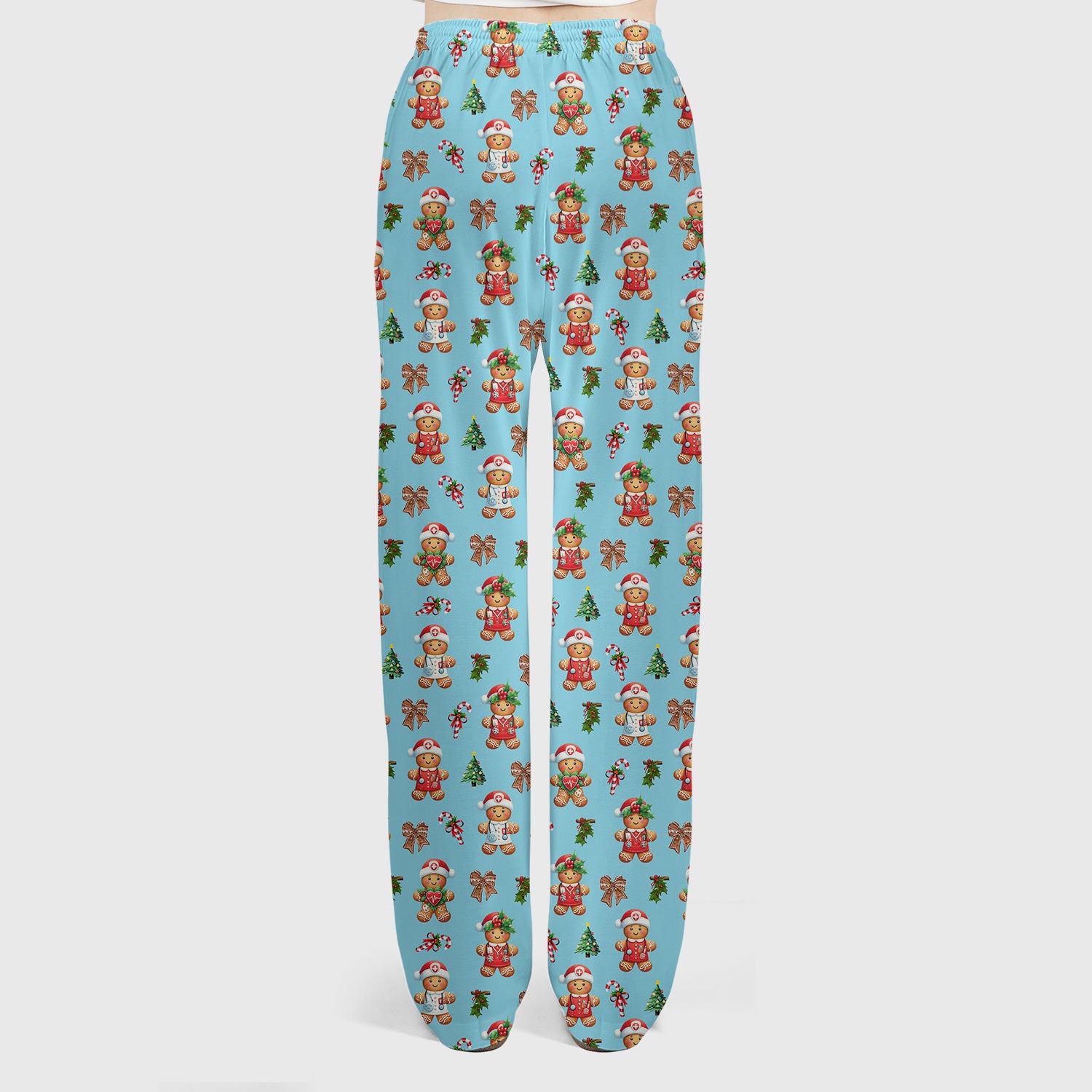 Funny Gingerbread Christmas Scrub Set - Cute Cookie with Bow Scrubs Pants and V Neck Top - Festive Holiday Gift for Women