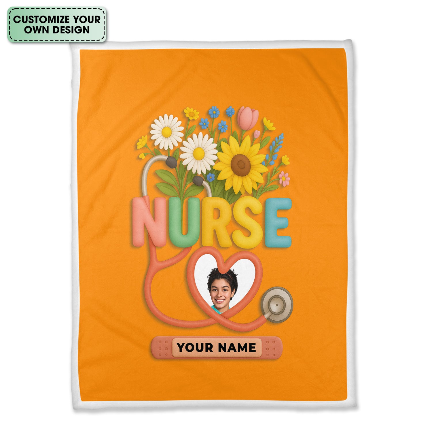 Personalized Nurse Floral Graduation Blanket - Custom Photo & Name with Stethoscope for RN LPN CNA Gift - Multiple Color Options Available Keepsake
