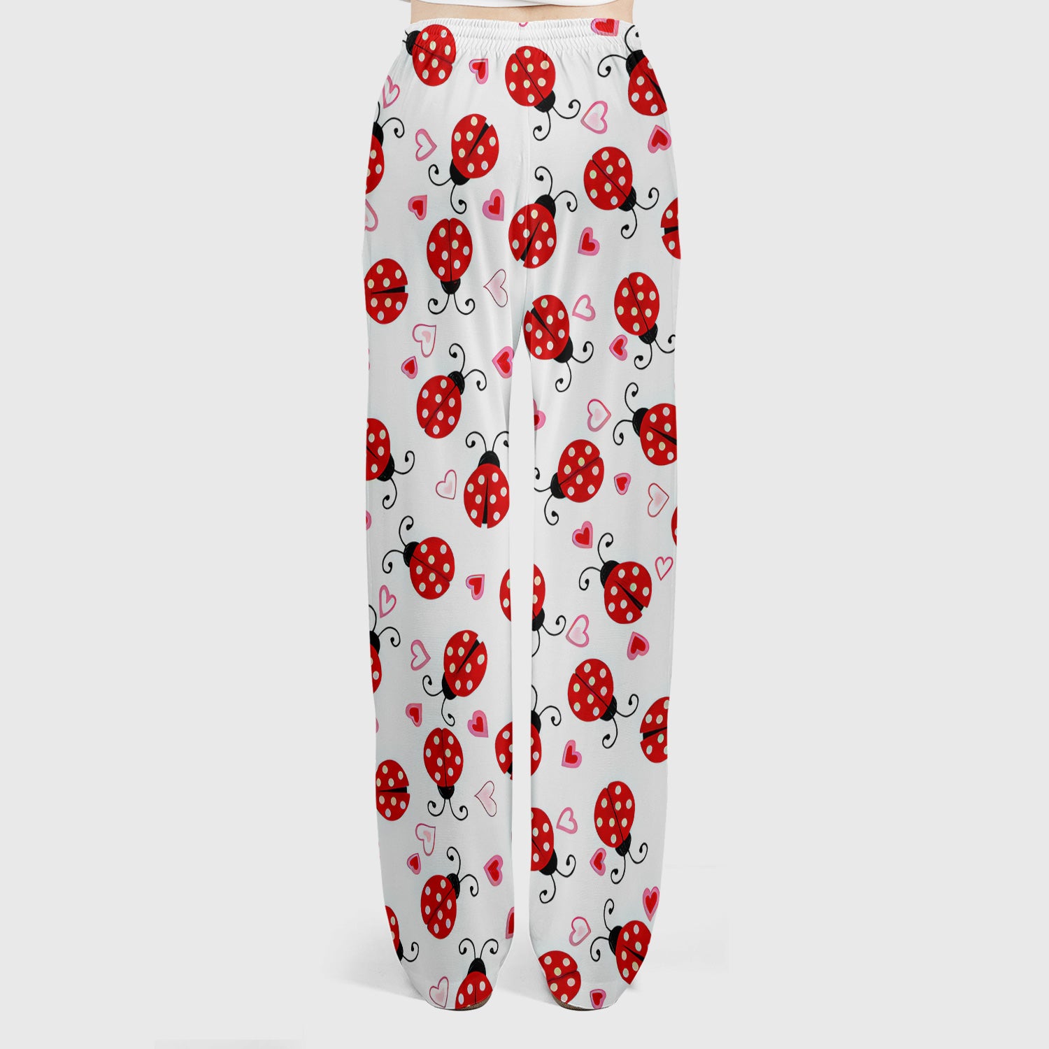 Cute Ladybug Heart Love Pattern Scrub Set, Scrub Pants and V Neck Top