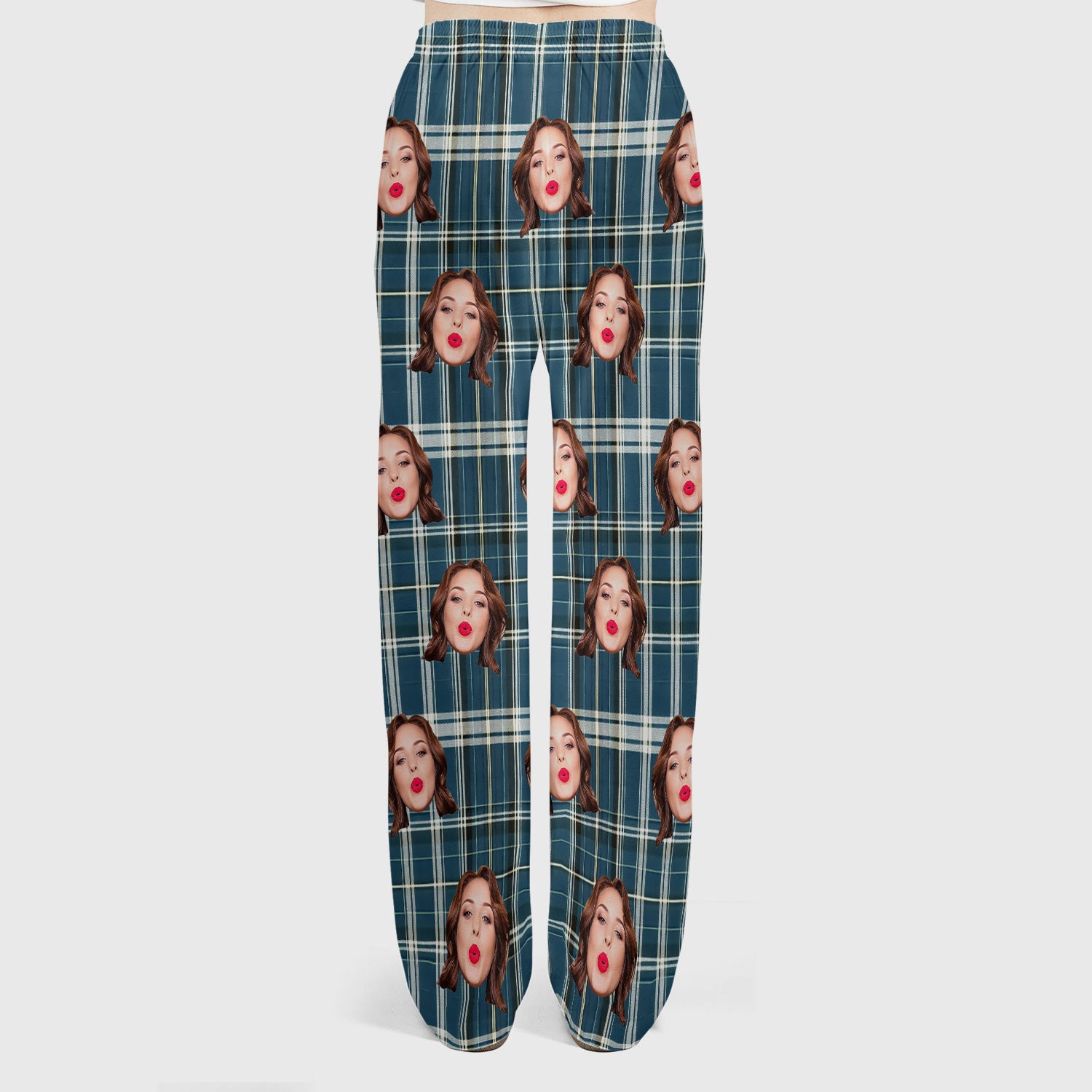Personalized Funny Face Plaid Scrub Set, Custom Photo Pattern Medical Uniform For Nurses, Breathable Fabrics Nursing Uniform