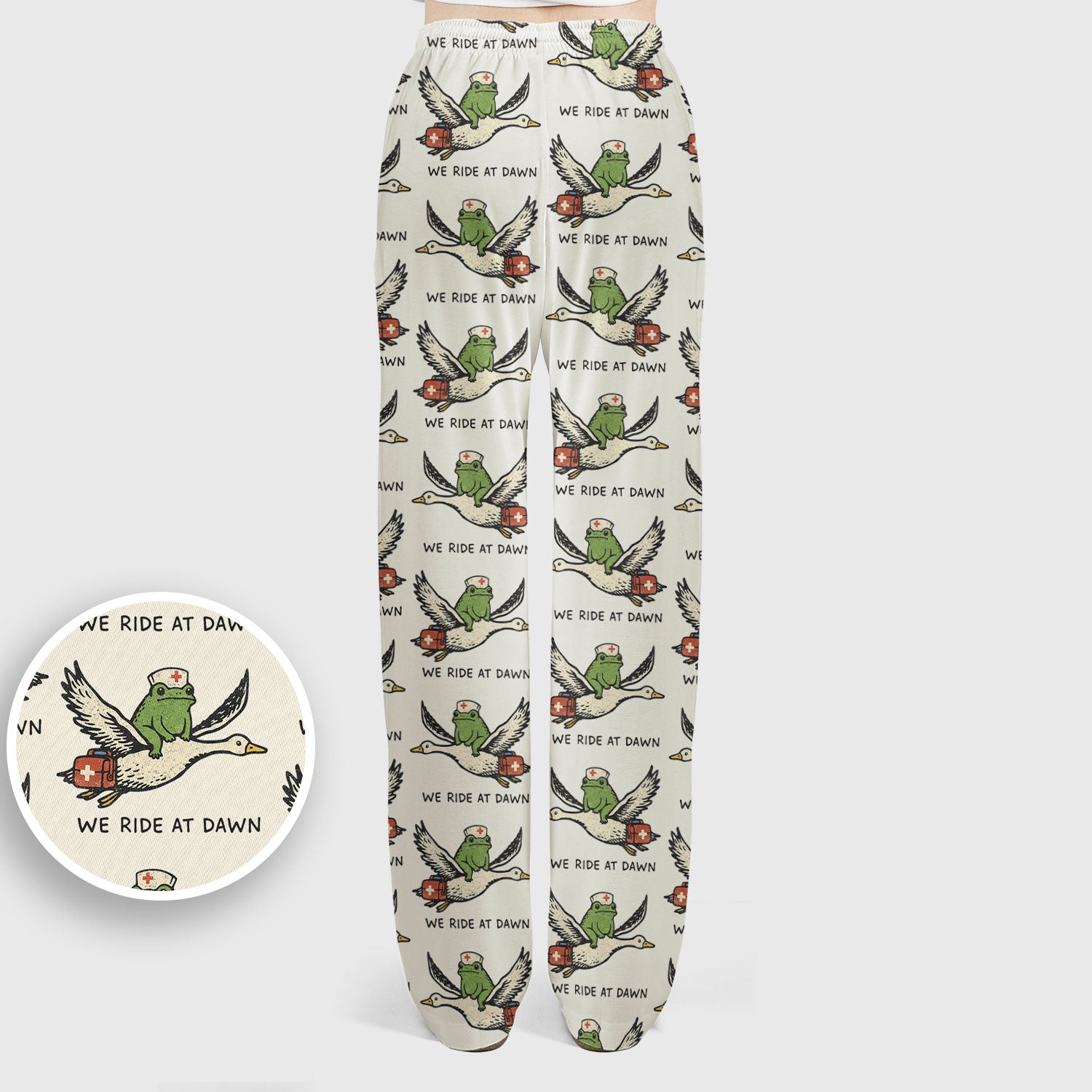 Funny Frog Riding Goose Nurse Pattern Scrub Set, Nurse Uniform Scrubs Set