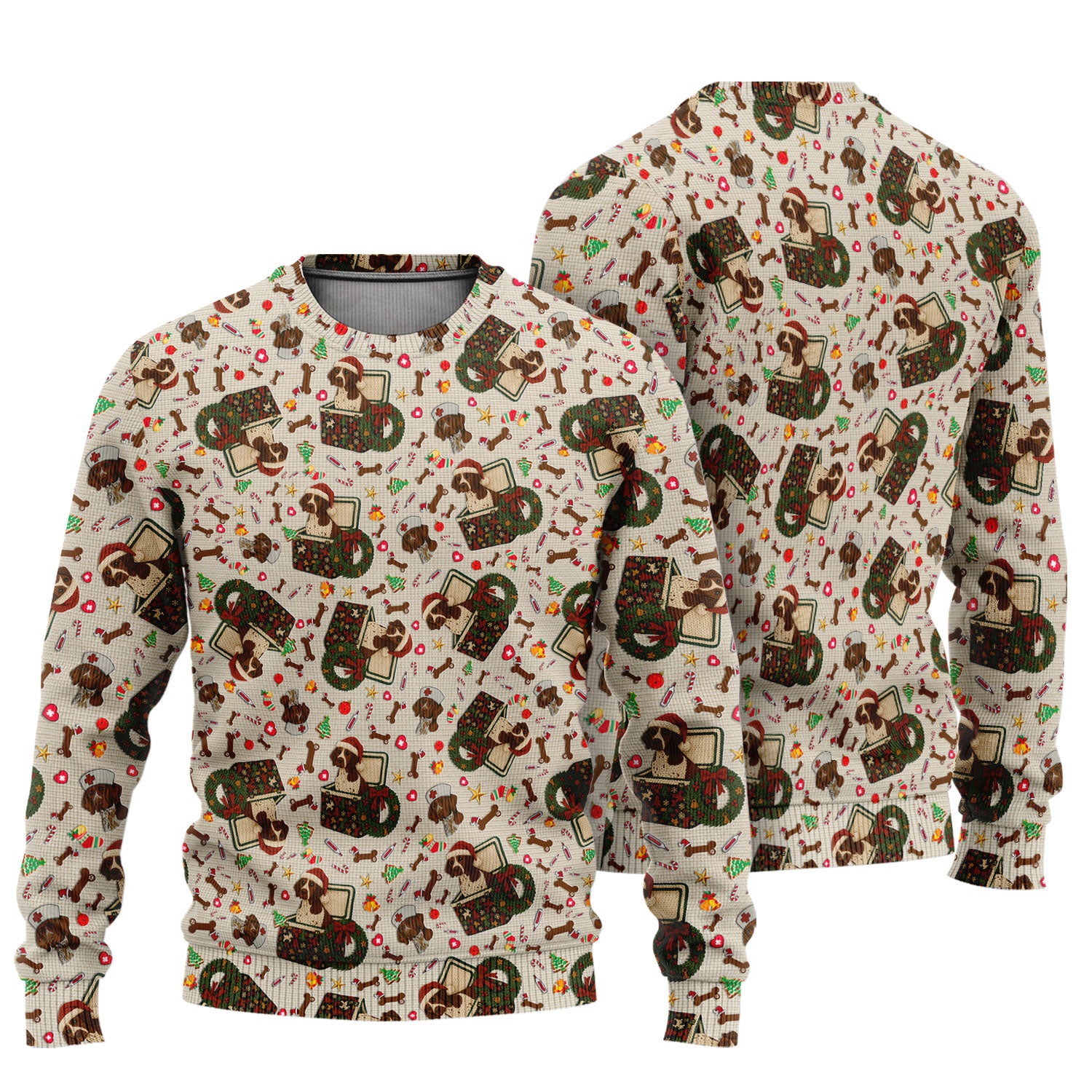 Funny Christmas Dog Sweater – Cute Ugly Sweater Pet Lover Pattern – Festive Holiday Medical Uniform for Nurses and Animal Care Workers