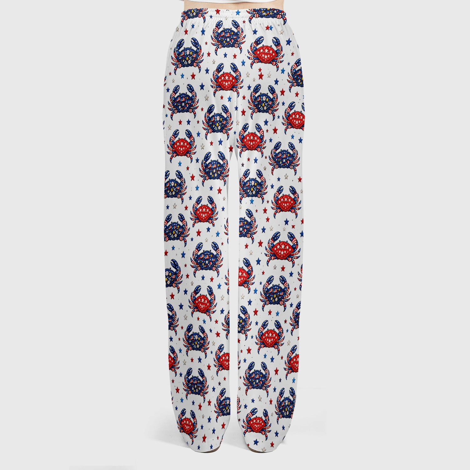 Patriotic Crab Stars Pattern Scrub Set, Scrub Pants and V Neck Top