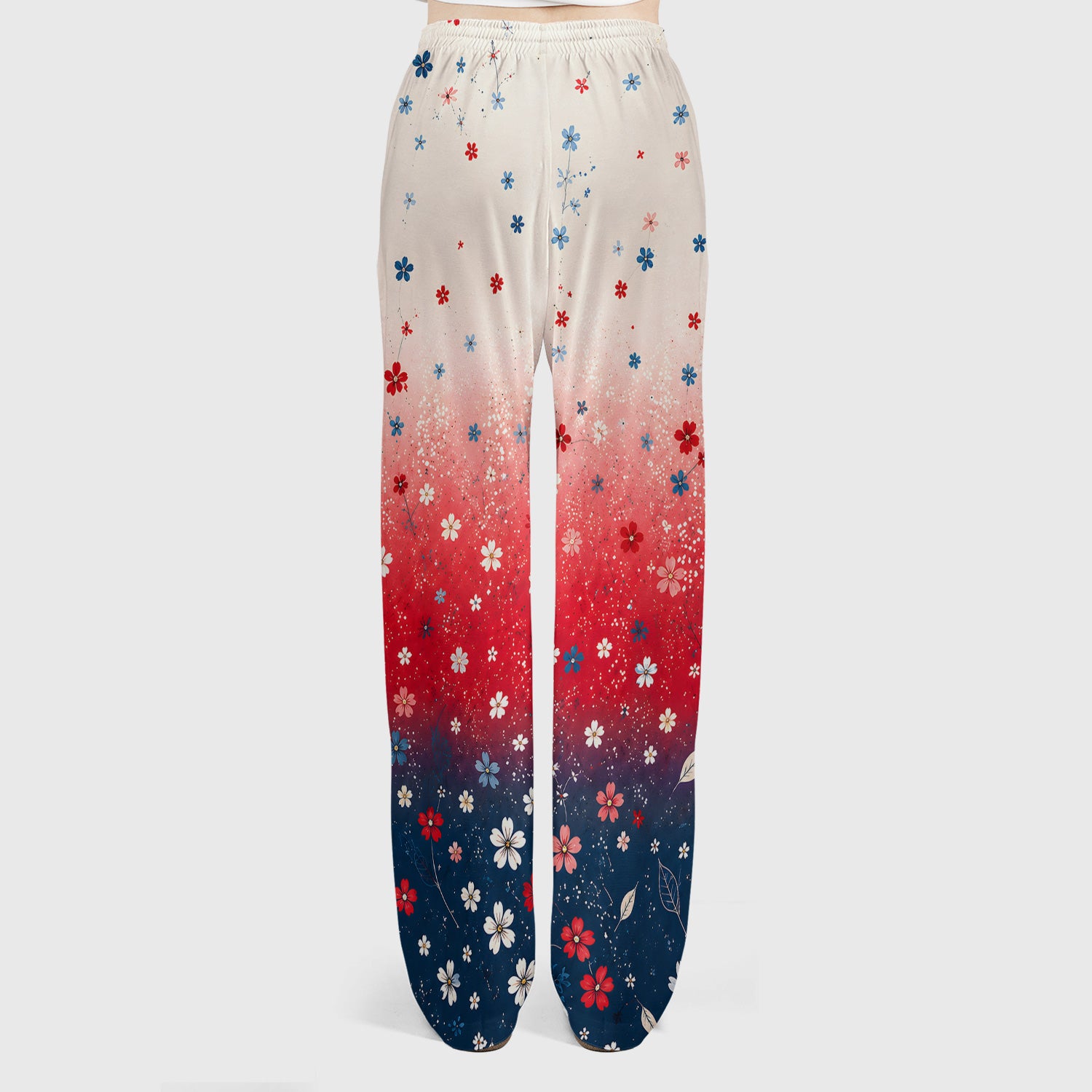 Patriotic Red White Blue Floral Ombre Print Scrub Set, Scrub Pants and V Neck Top