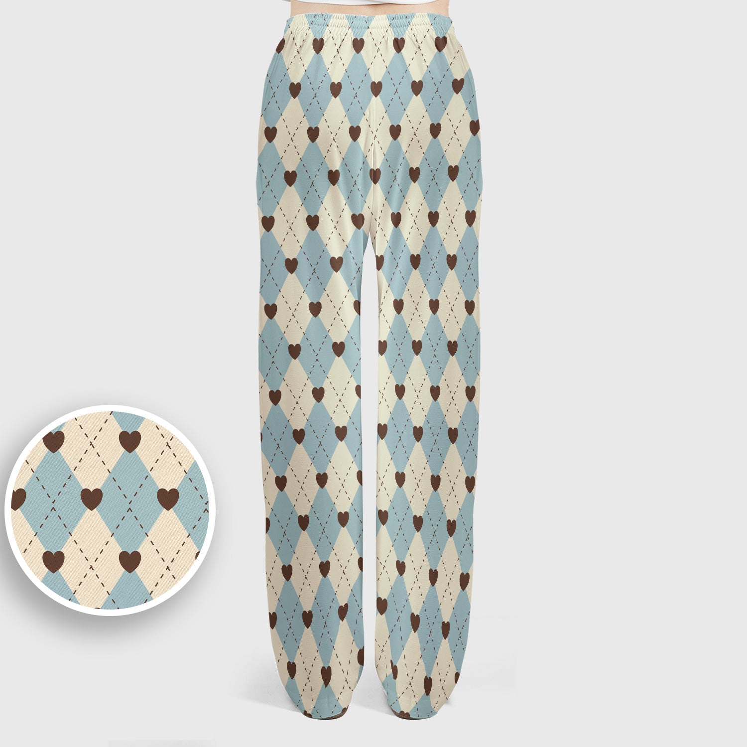 Plaid Heart Pattern Scrubs Sets, Scrub Pants and V Neck Top