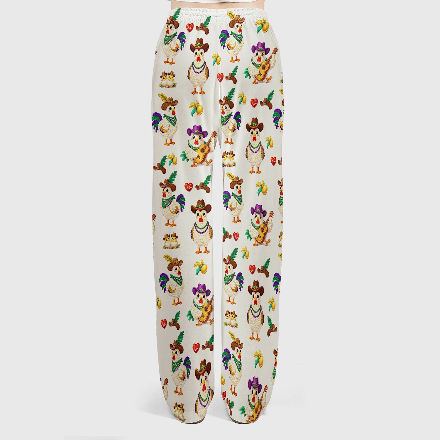 Funny Mardi Gras Rooster Cowboy Print Set, Women's Scrub Sets