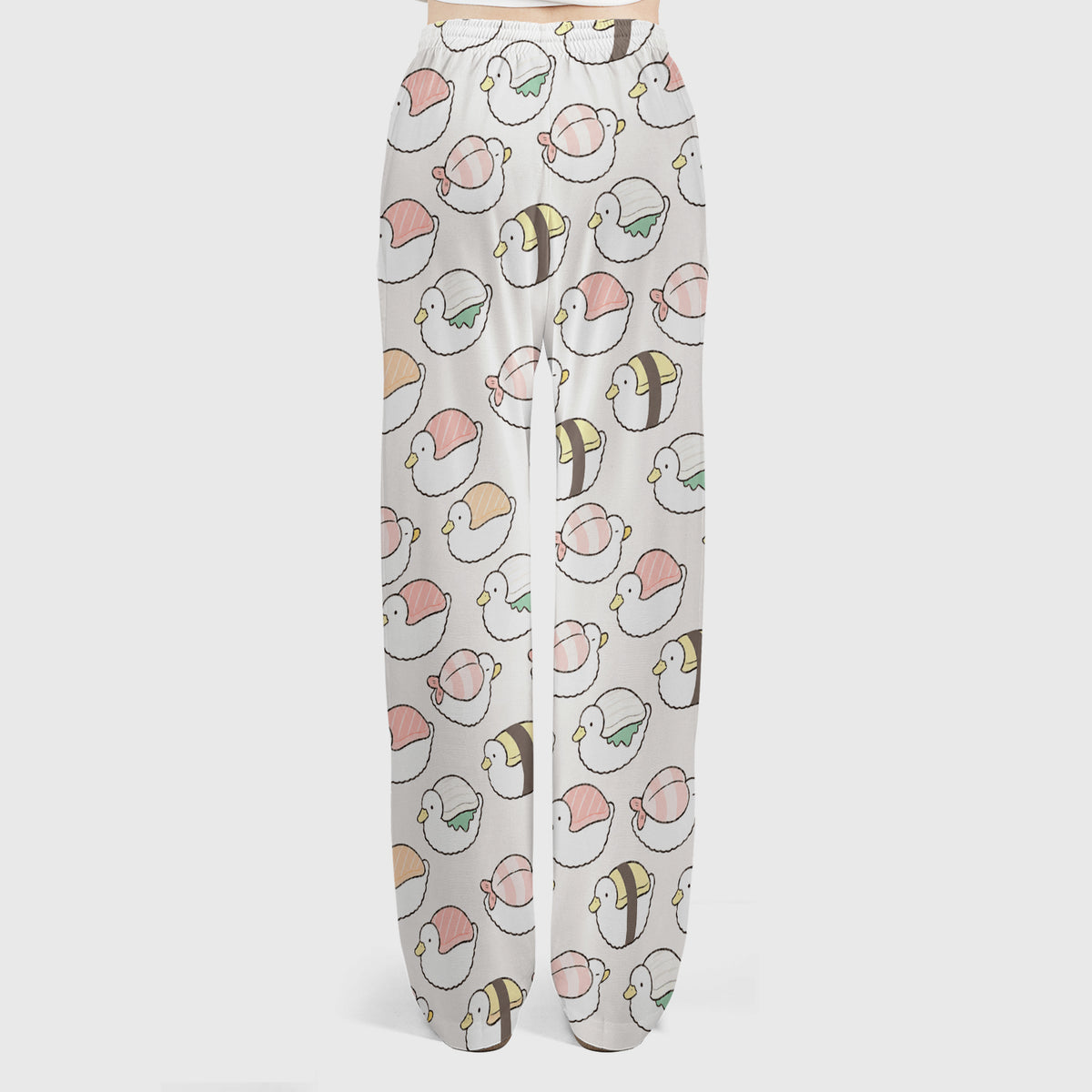 Cute Nigiri Sushi Ducks Pattern Scrub Set, Scrub Pants and V Neck Top