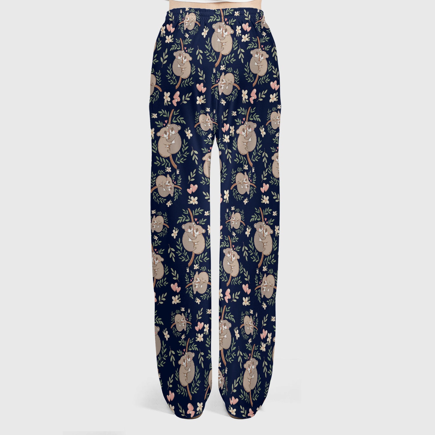 Cute Koala Couple Floral Medical Print Scrub Set, Women's Scrub Sets