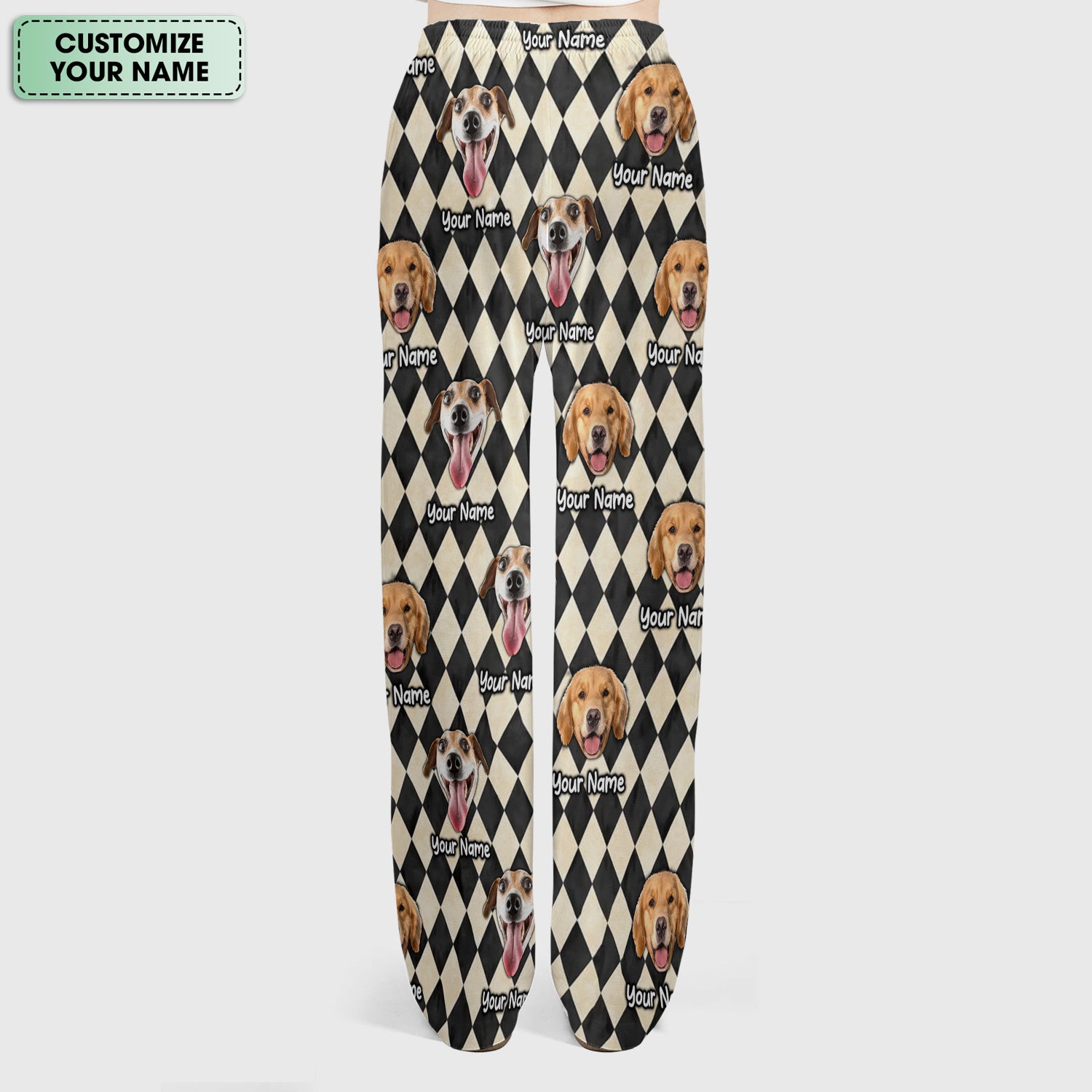 Personalized Pet Portrait Argyle Scrub Set, Scrub Pants and V Neck Top