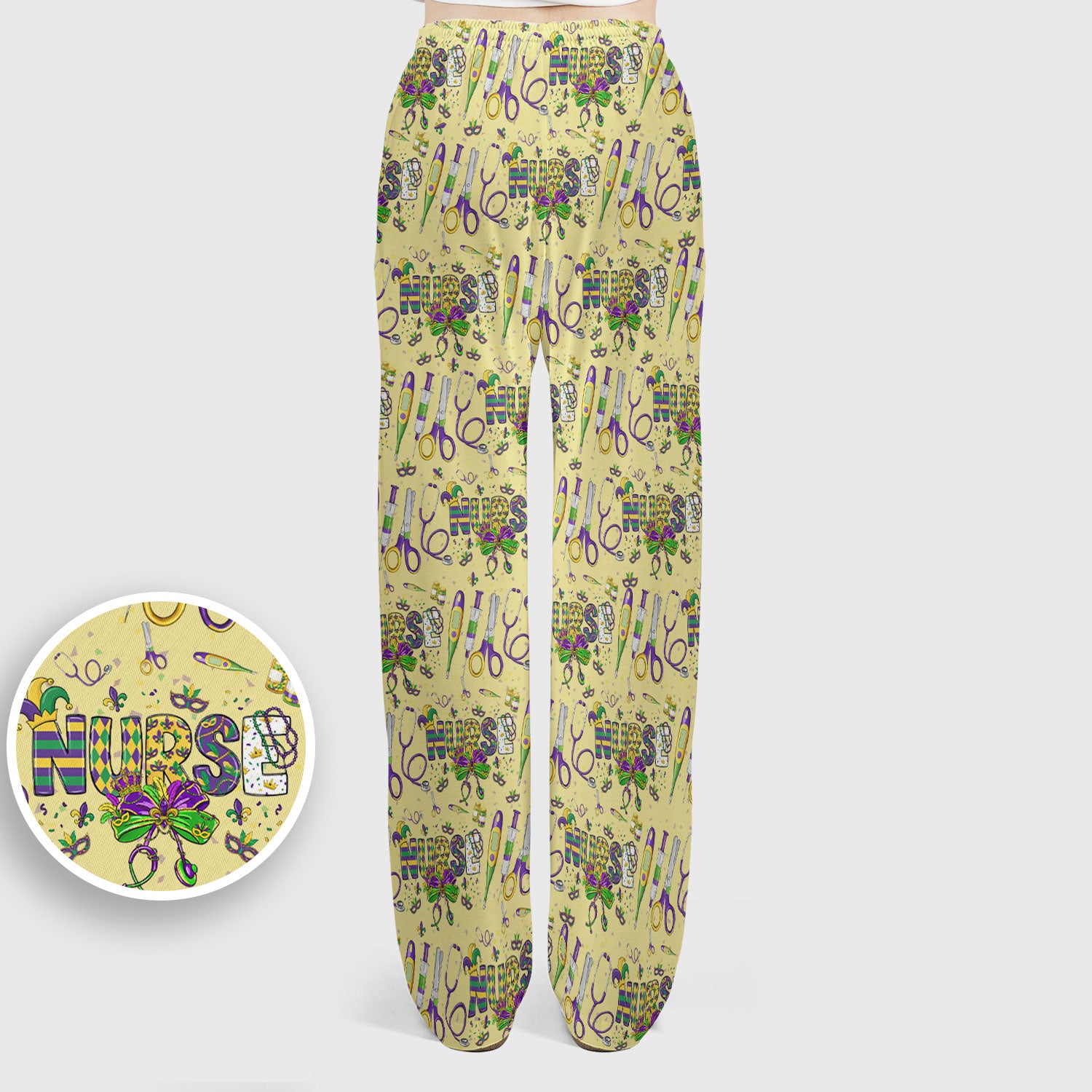 Mardi Gras Nurse Scrub Set, Holiday Medical Pattern Nurse Shirt, Breathable Fabrics Nursing Uniform