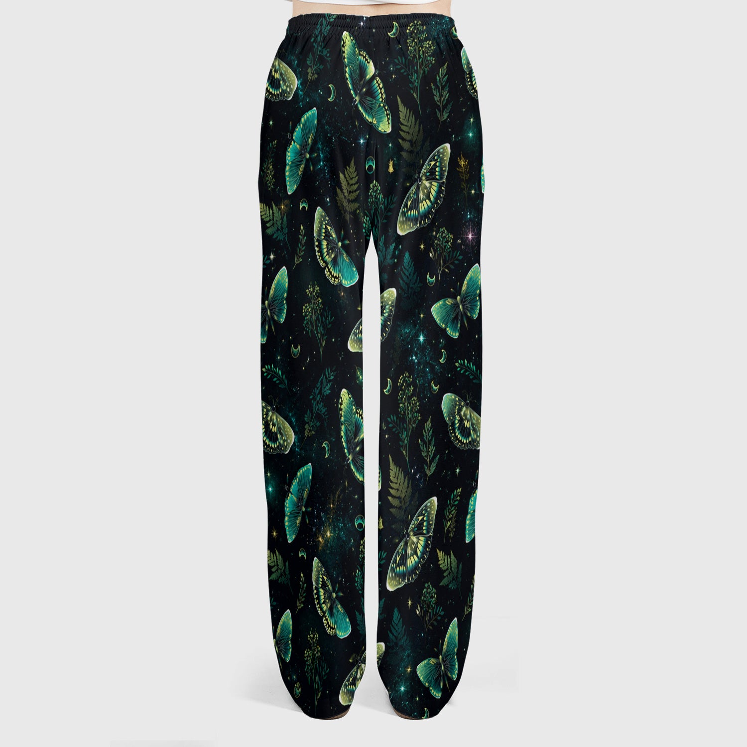 Mystical Moonlight Butterfly Garden Pattern Scrub Set, Scrub Pants and V Neck Top