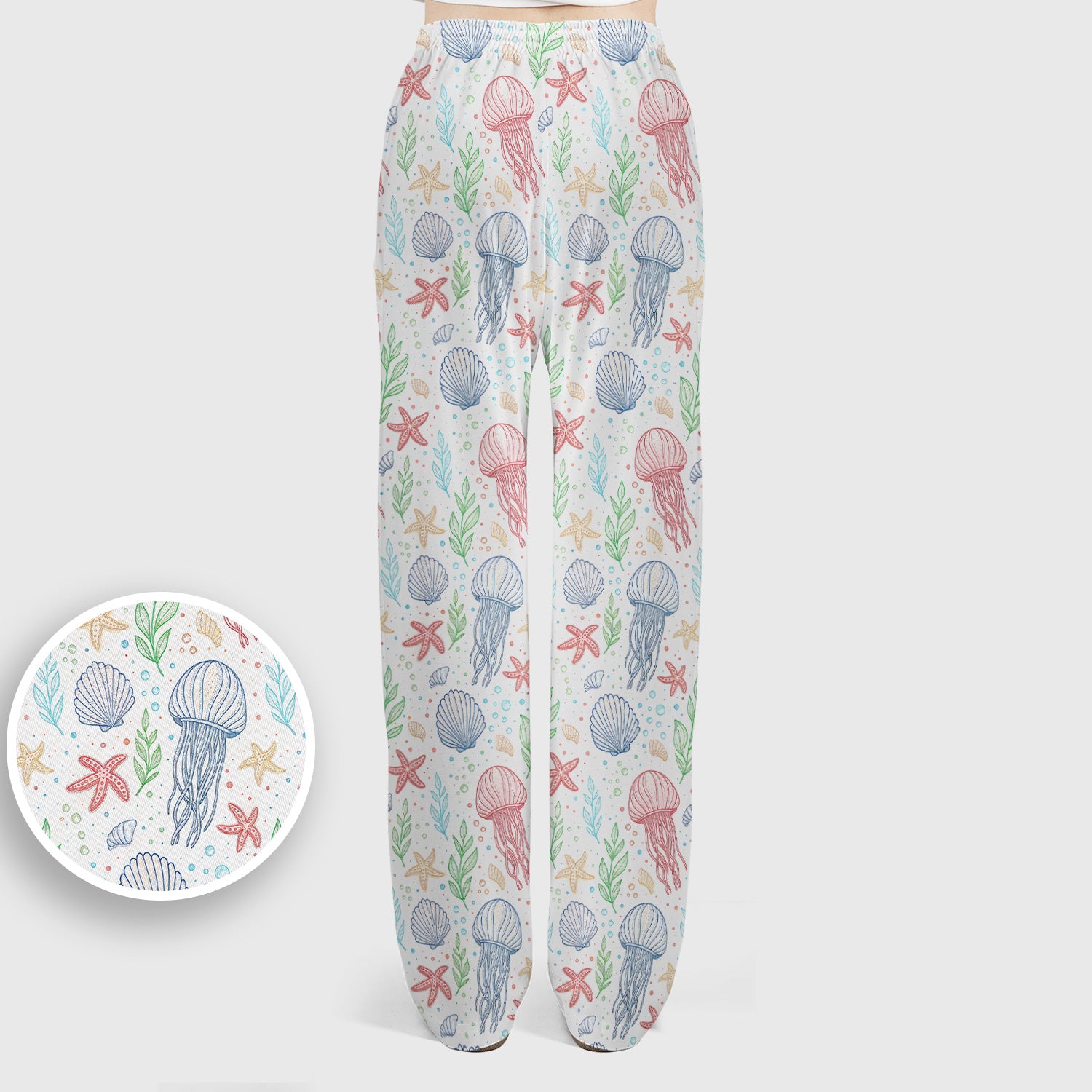 Cute Jellyfish Ocean World  Pattern Scrub Set, Scrub Pants and V Neck Top