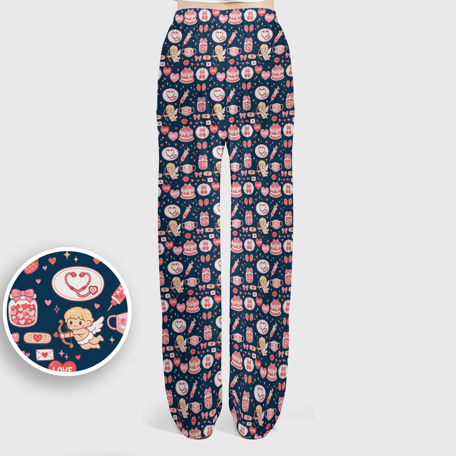 Cupid Nurse Scrub Set, Cute Love Medical Pattern Shirt For Valentine, Breathable Fabrics Nursing Uniform