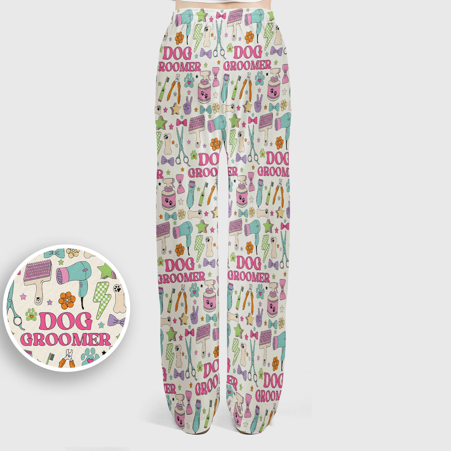 Dog Groomer Tools Pattern Women's Scrub Set, Scrub Pants and V Neck Top
