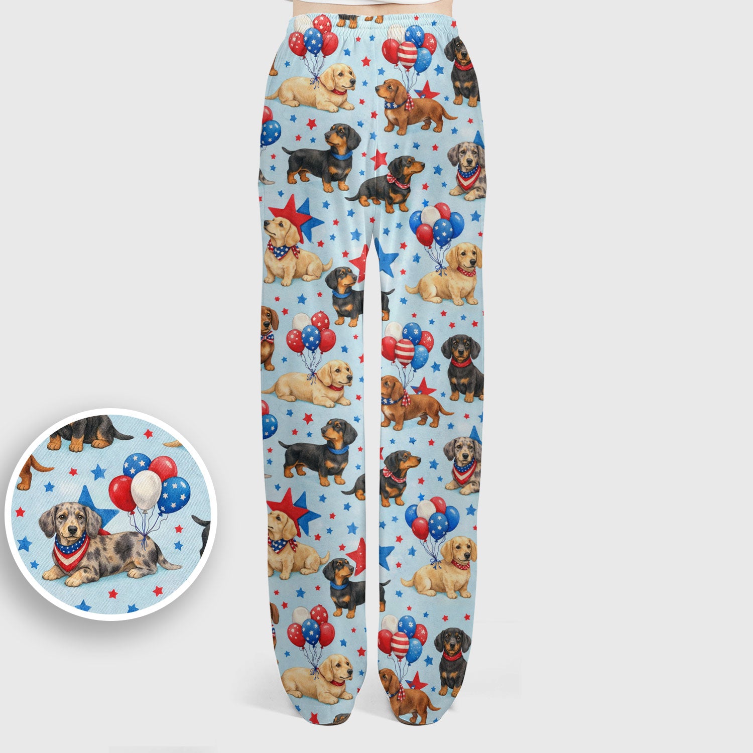 Cute Patriotic Dachshund Balloon Star Pattern Scrub Set, Scrub Pants and V Neck Top
