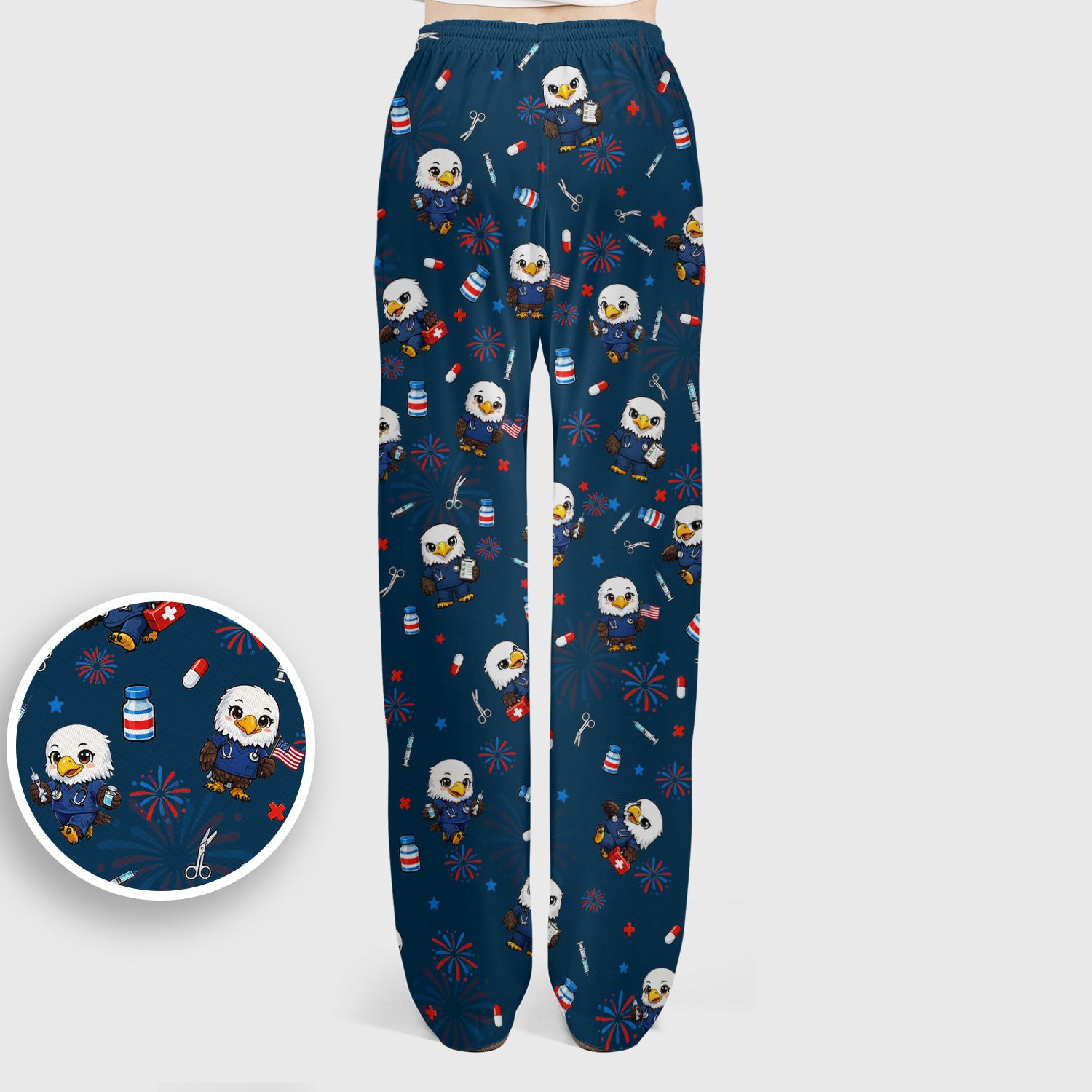 Patriotic Nurse Eagle Fireworks Medical Pattern Scrub Set, Women's Scrub Sets
