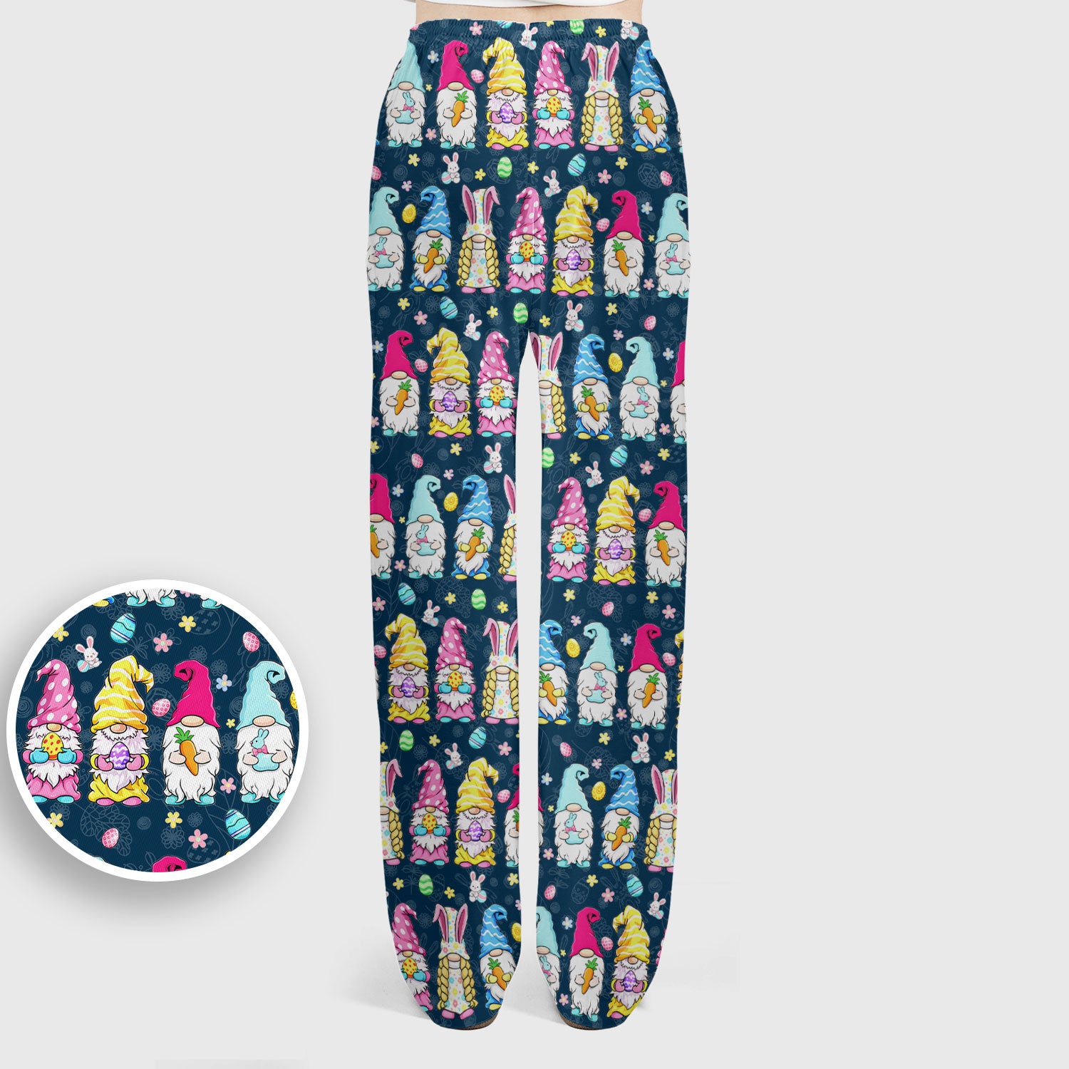 Colorful Easter Gnome Bunny Eggs Pattern Scrub Set, Women's Scrub Sets