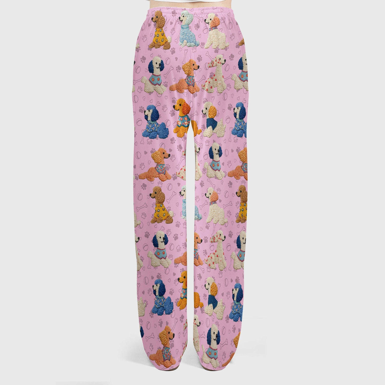 Cute Colorful Poodle Pattern Scrub Set, Scrub Pants and V Neck Top