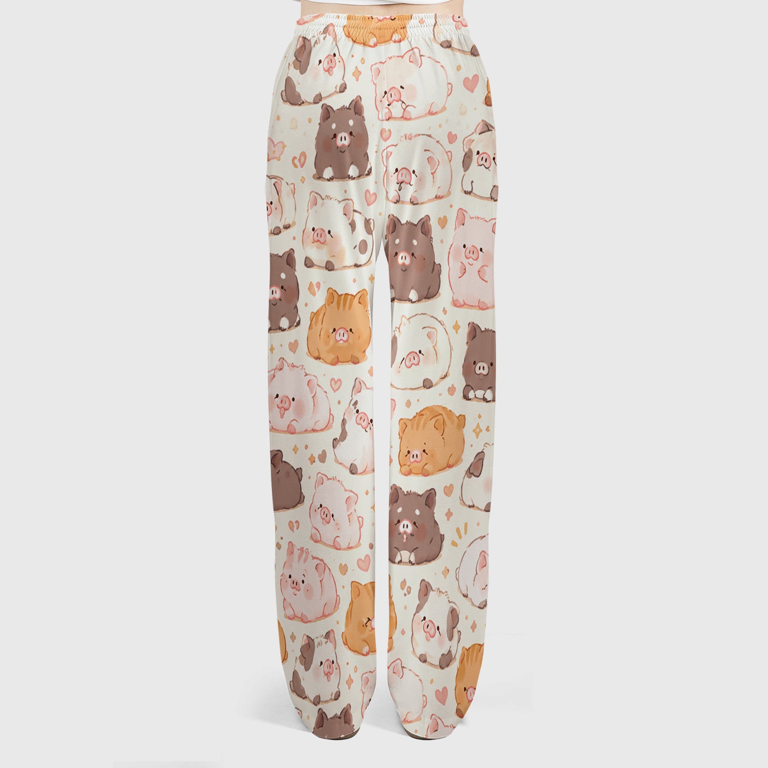 Cute Chubby Pig Nurse Print Scrub Set, Scrub Pants and V Neck Top
