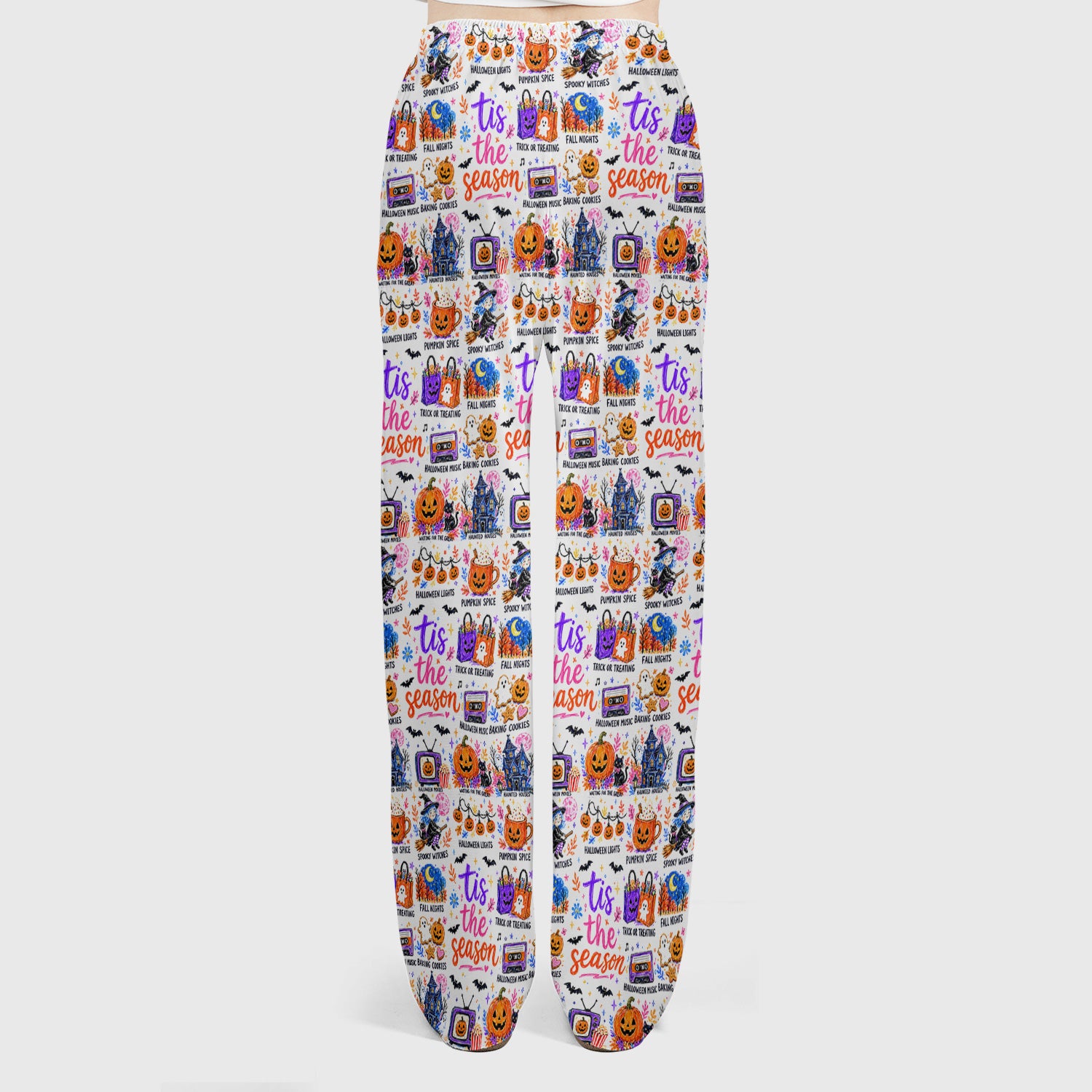 Pumpkin Ghost Spooky Season Print Scrub Set, Scrub Pants and V Neck Top
