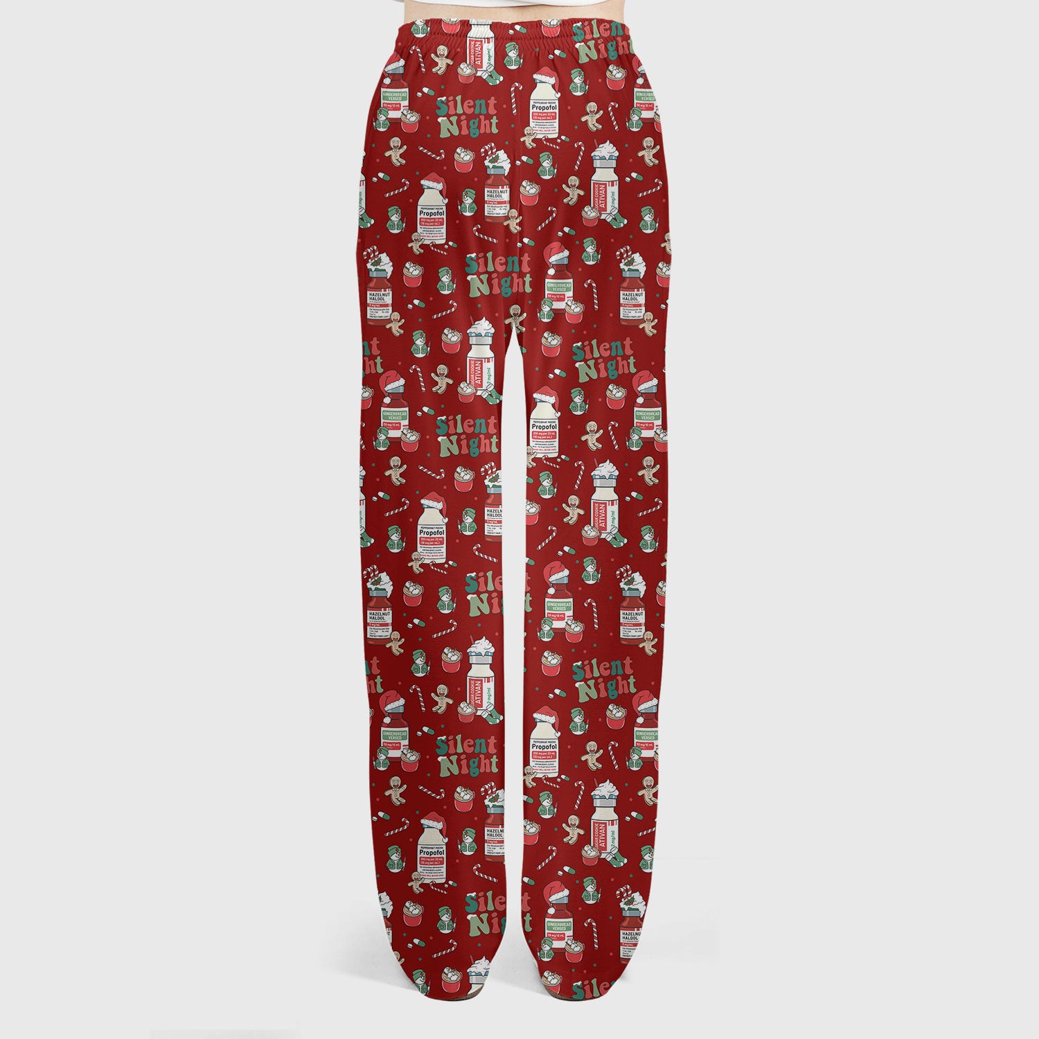 Christmas Medicine Scrub Set for Nurses - Silent Night Propofol Print Scrubs Pants and Top - Funny Holiday Medical Scrub Gift for Women RN CNA LPN