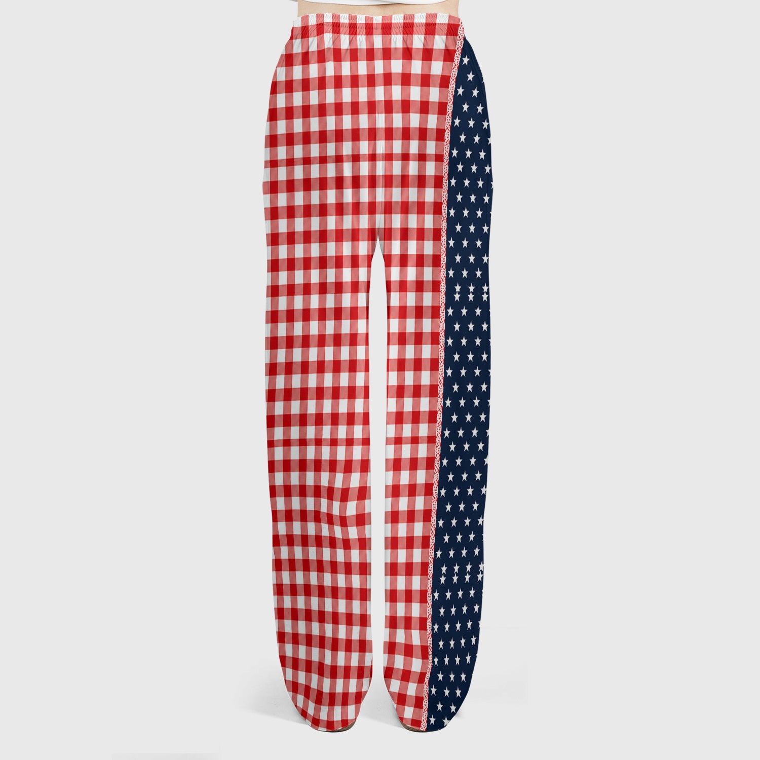 Patriotic Patchwork with USA Flag Pattern Scrub Set, Scrub Pants and V Neck Top