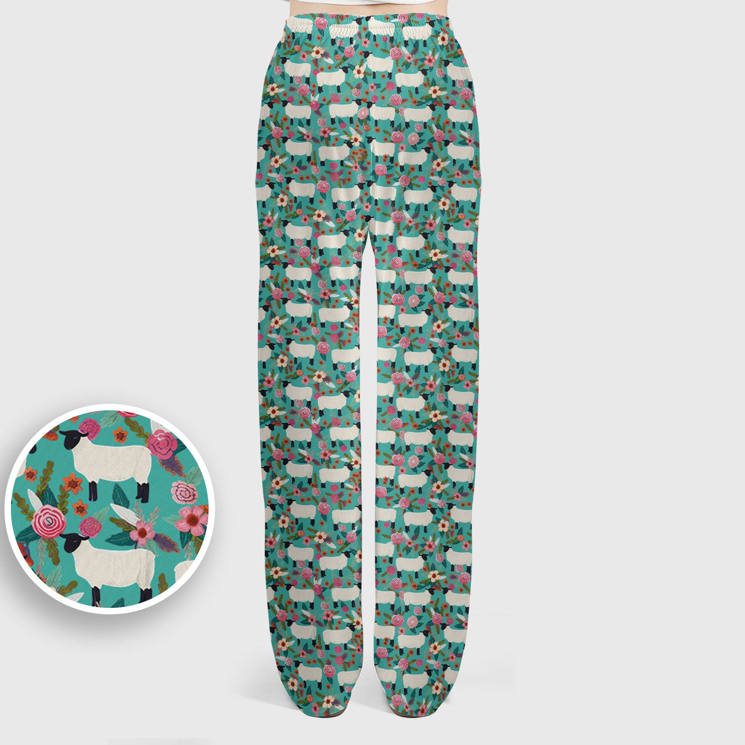 Cute Sheep Floral Meadow Pattern Scrub Set, Nurse Uniform Scrubs Set