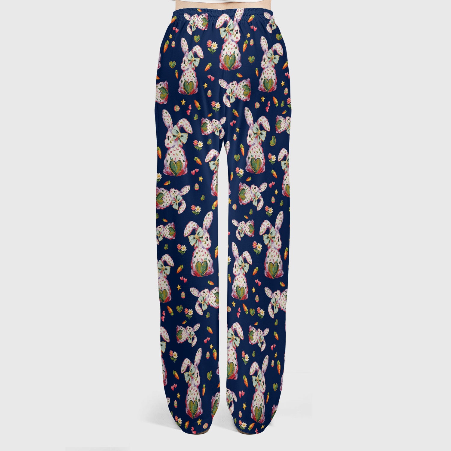 Cute Pastel Bunny Easter Pattern Scrub Set, Scrub Pants and V Neck Top