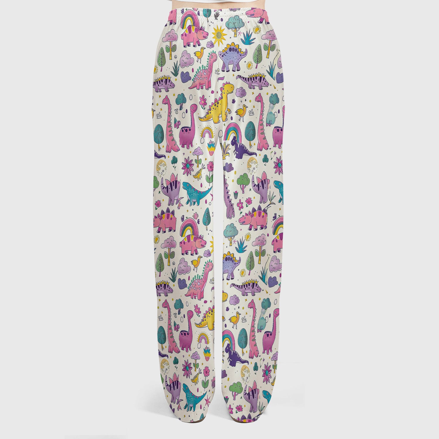 Cute Dinosaur Rainbow Pattern Scrub Set, Scrub Pants and V Neck Top