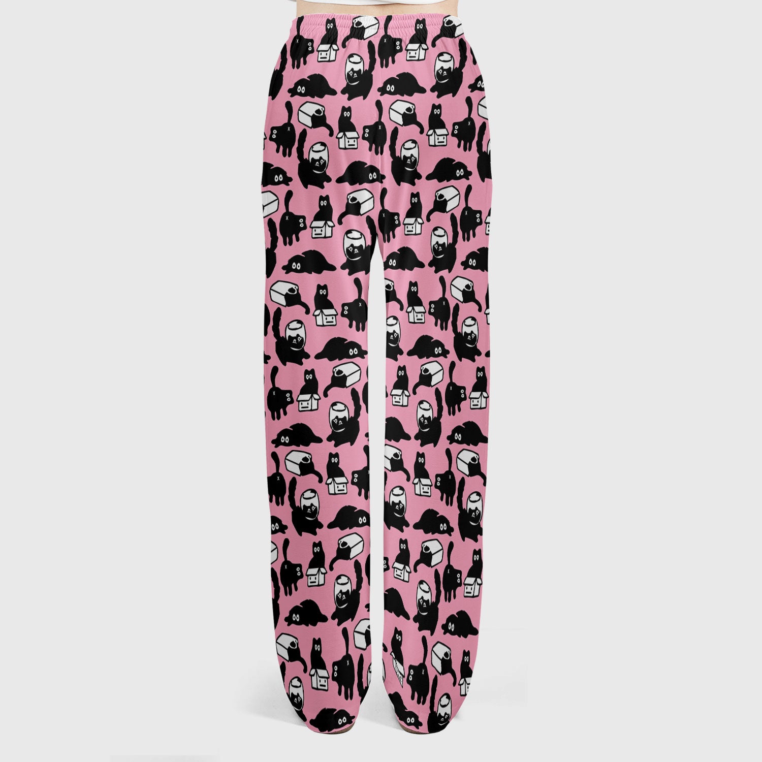 Dark Playful Cat Cartoon Pattern Scrub Set, Breathable Med Uniform