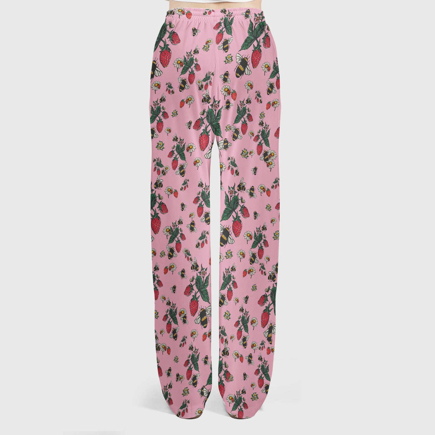 Cute Strawberry Bee Daisy Floral Pattern Scrub Set, Scrub Pants and V Neck Top