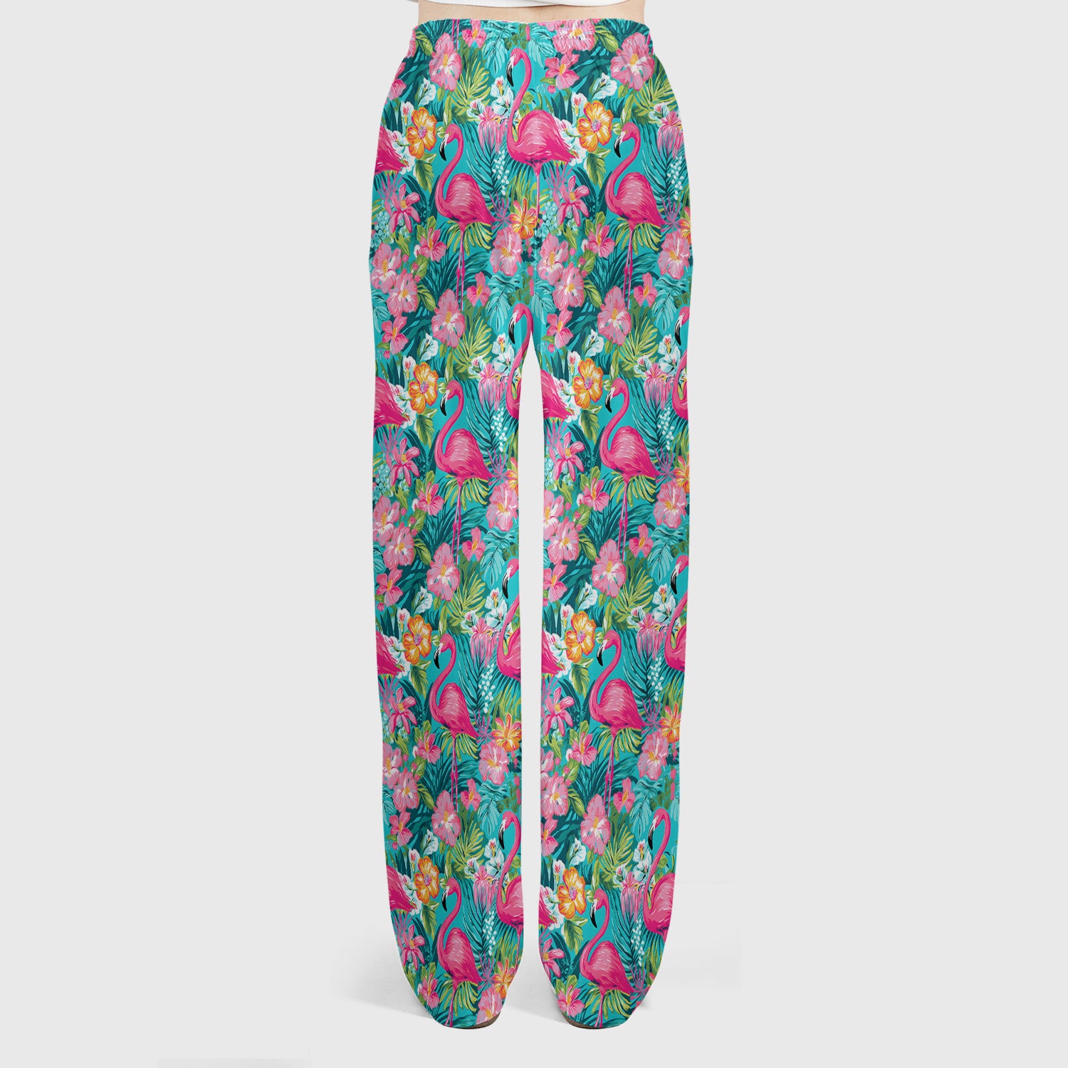 Tropical Flamingo Floral Pattern Scrub Set, Scrub Pants and V Neck Top